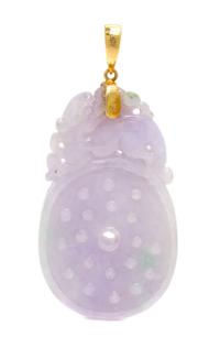 A 14 Karat Yellow Gold and Polychrome Jade Pendant,