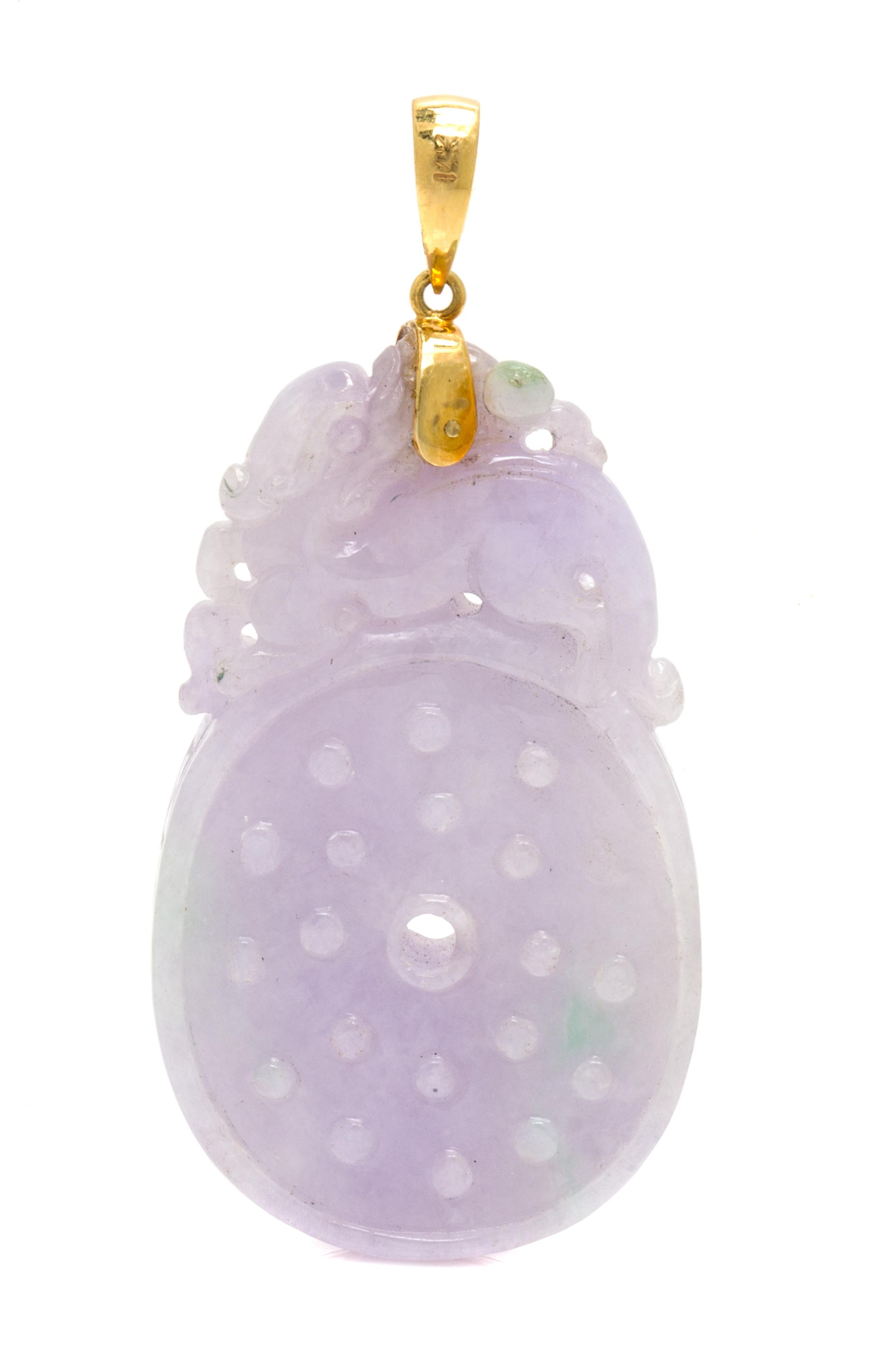 A 14 Karat Yellow Gold and Polychrome Jade Pendant,