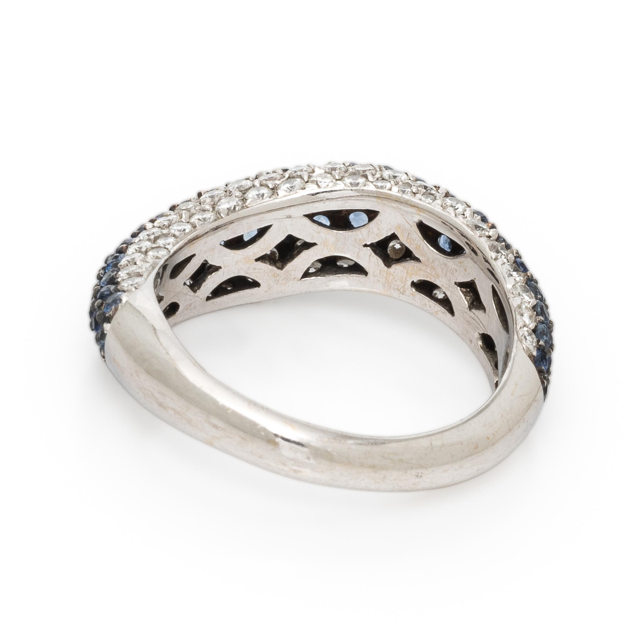 Sapphire, Diamond, and White Gold Wave Ring