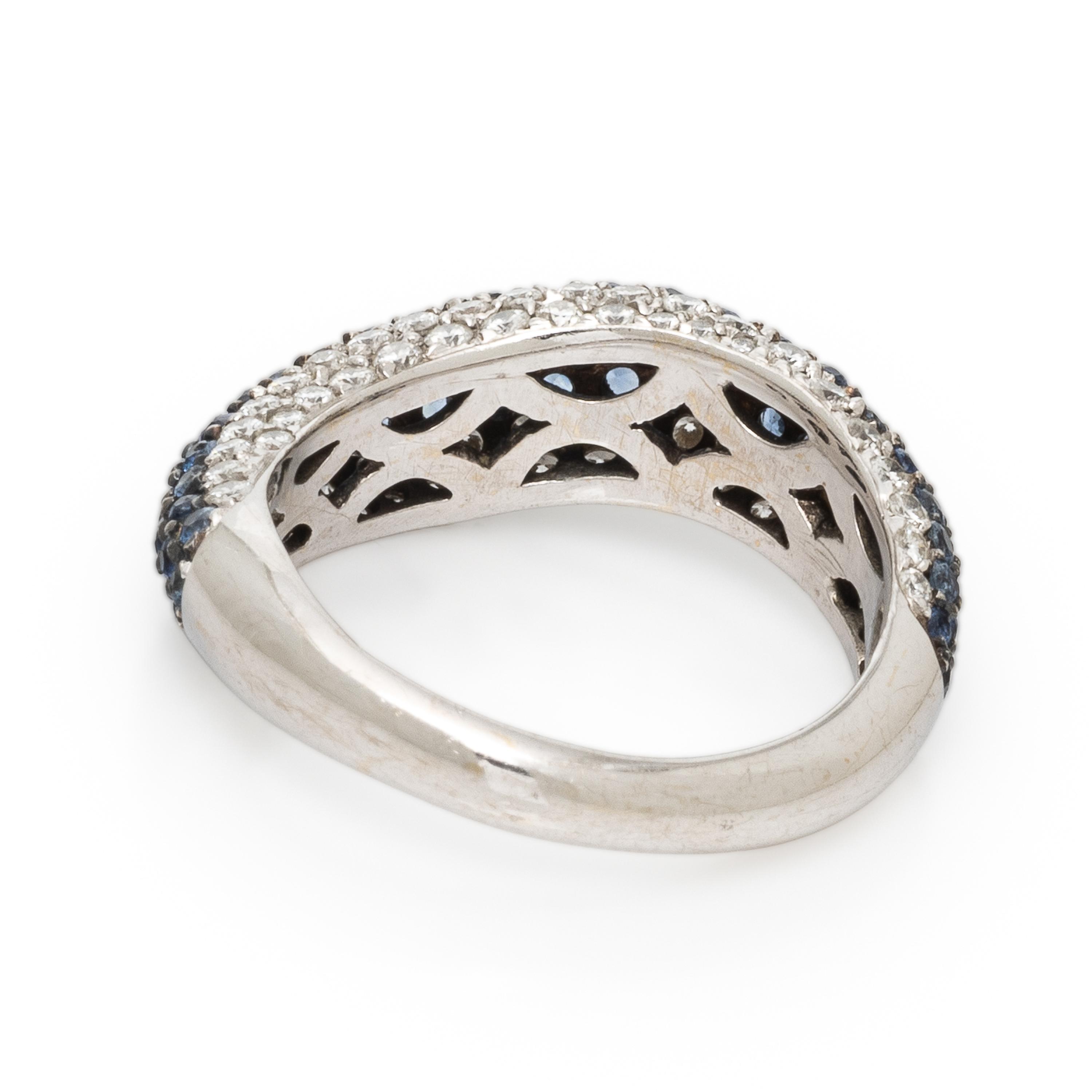 Sapphire, Diamond, and White Gold Wave Ring