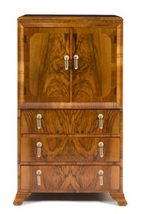 Art Deco, c.1930, a bedroom suite, comprising an armoire, cabinet and vanity/desk