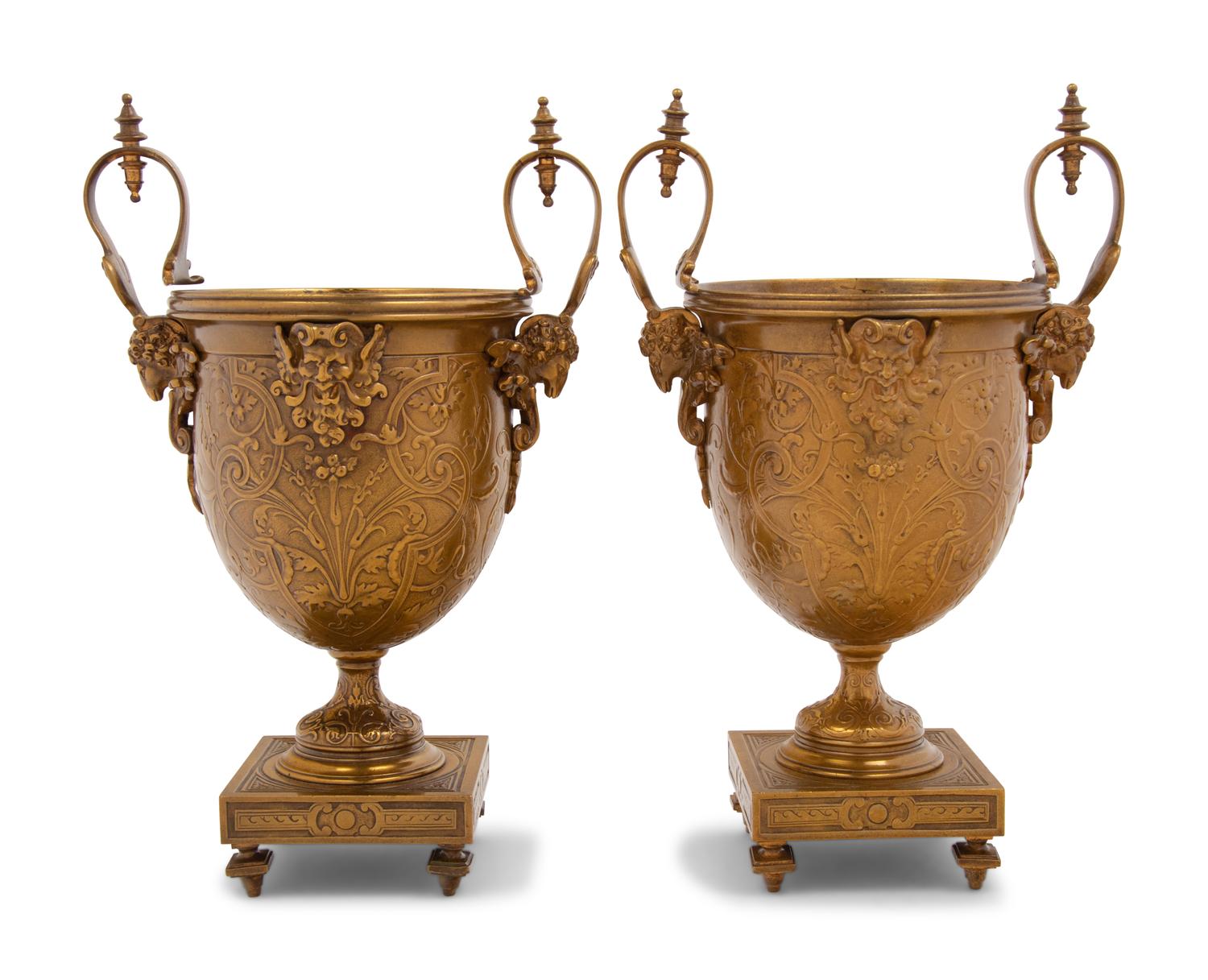 A Pair of Neoclassical Gilt Bronze Urn-Form Vases
