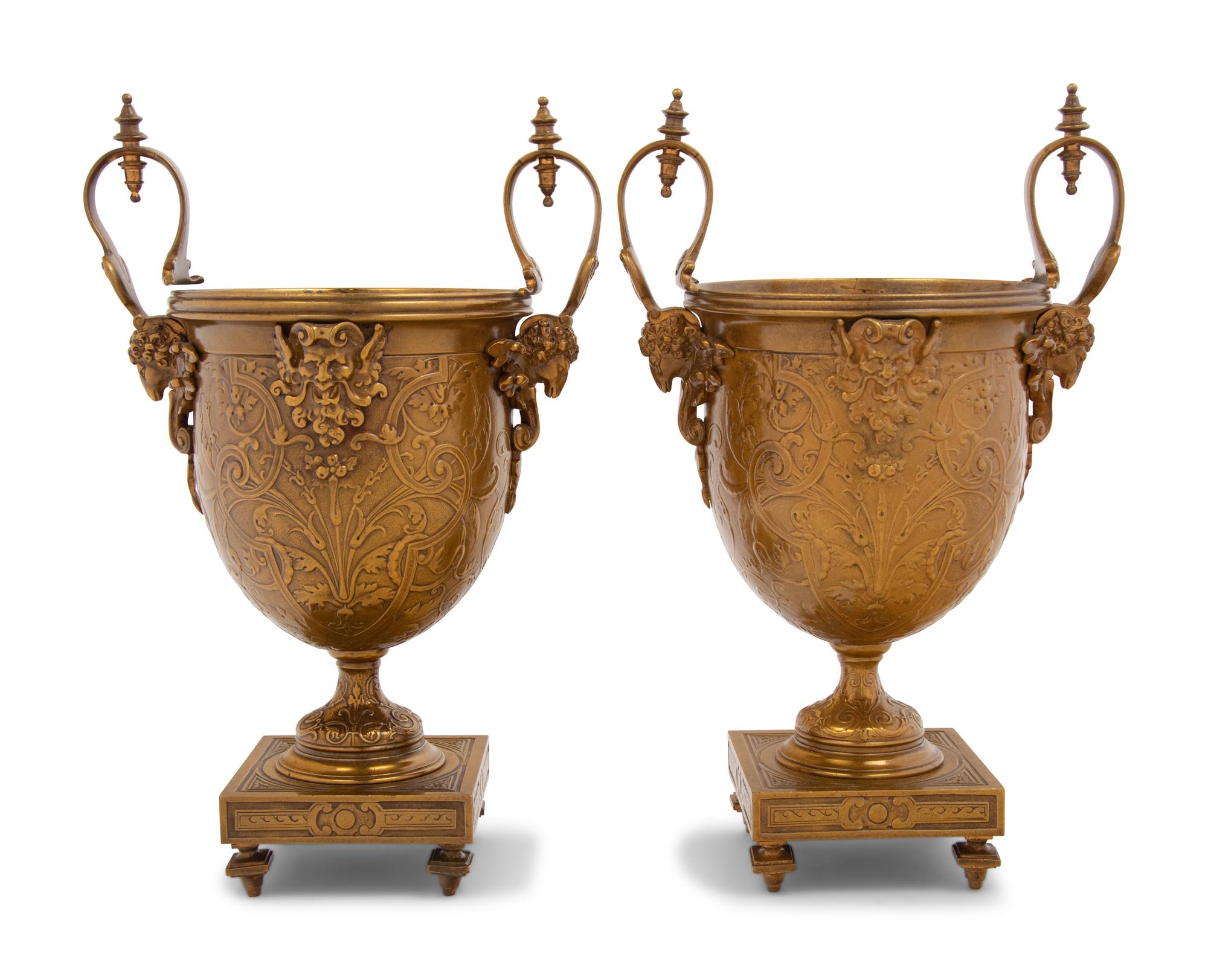 A Pair of Neoclassical Gilt Bronze Urn-Form Vases