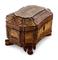 A Chinese Export Gilt Decorated Black Lacquer Tea Caddy