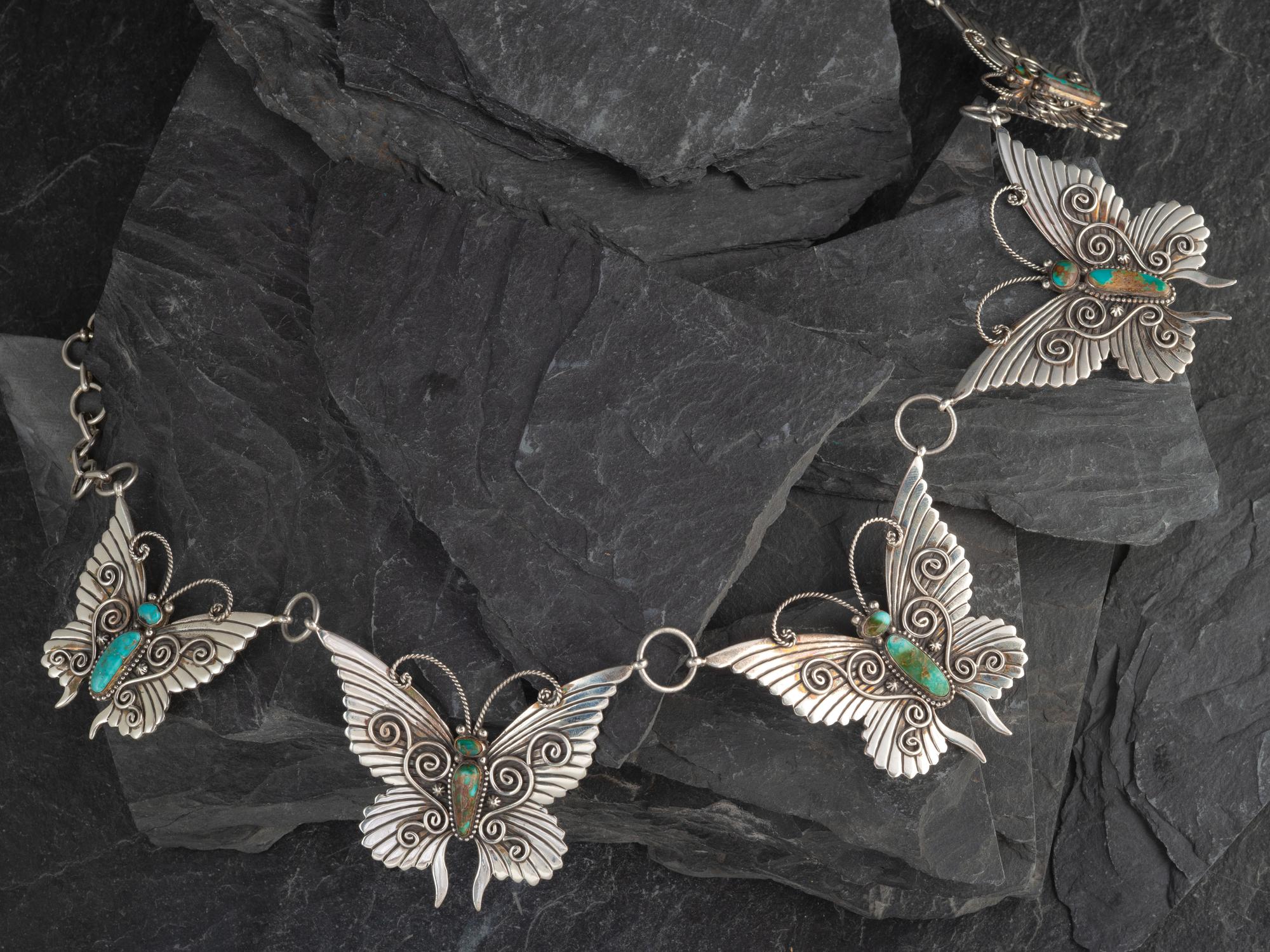 Navajo Sterling Silver and Turquoise Butterfly Necklace
