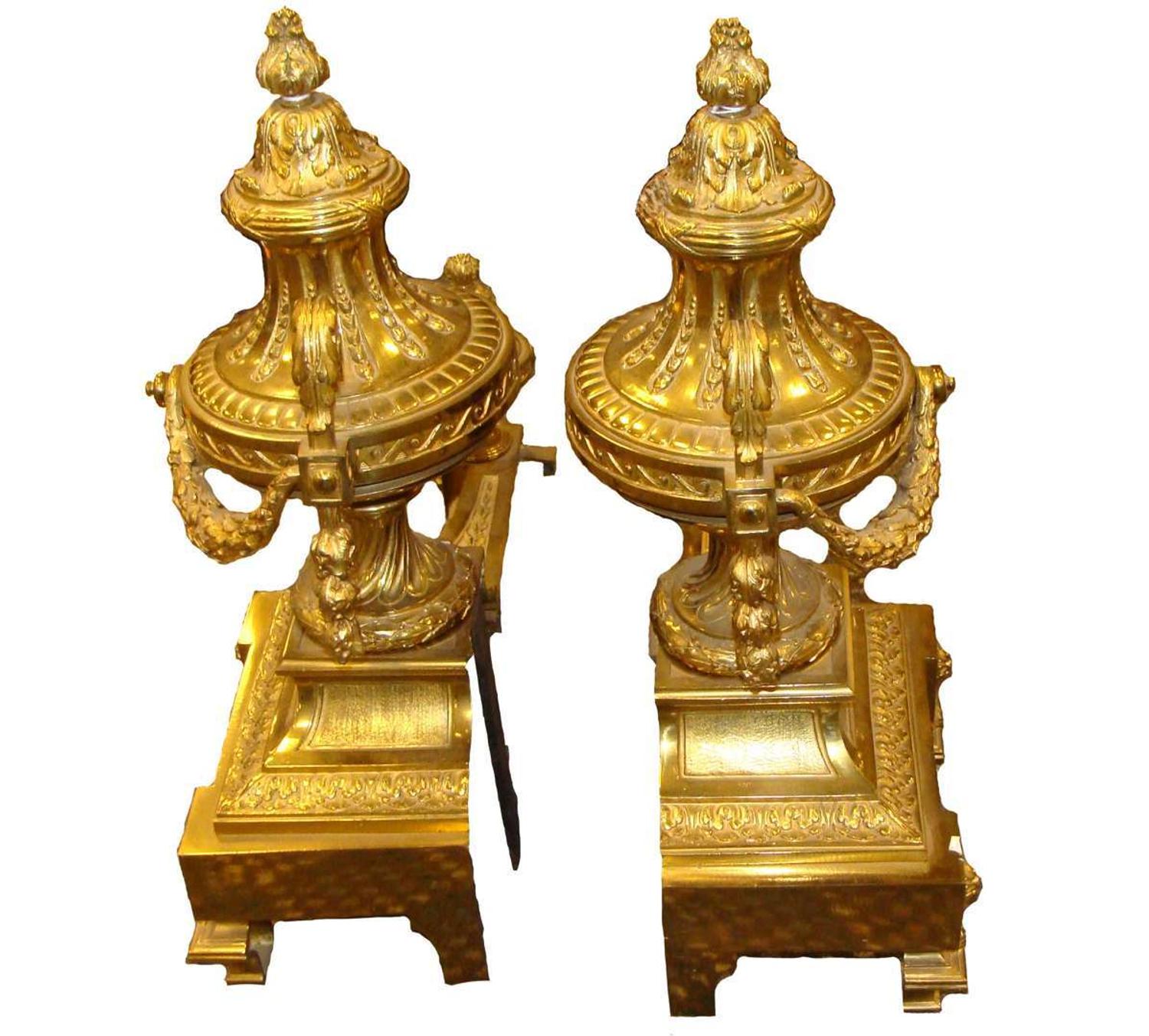 Pair of Louis XV-style brass chenets circa 1850