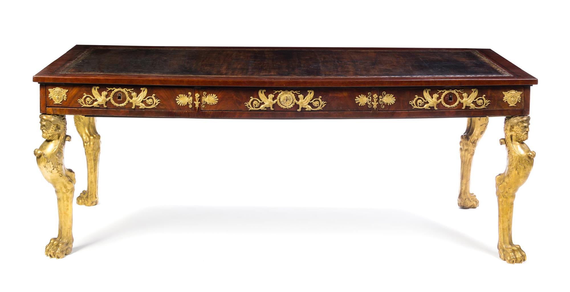 An Empire Gilt Bronze Mounted Mahogany Bureau Plat