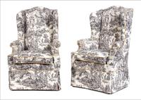 A Pair of Toile Upholstered Armchairs — 20TH CENTURY