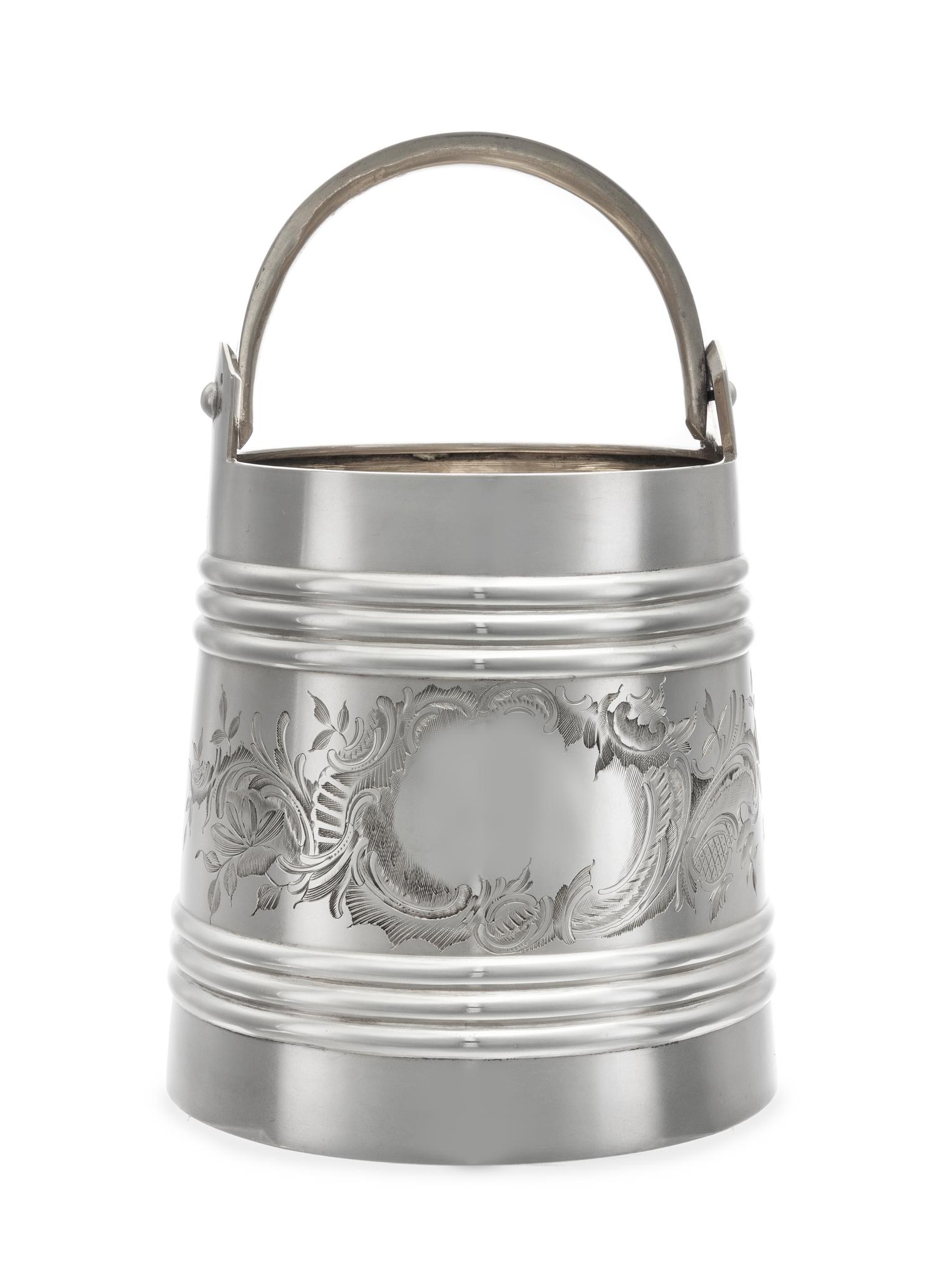 A Russian Silver Wine Cooler, Mark Likely of Andrei Postnikov, Moscow, Late 19th Century, of pail form with a ribbed body, the central