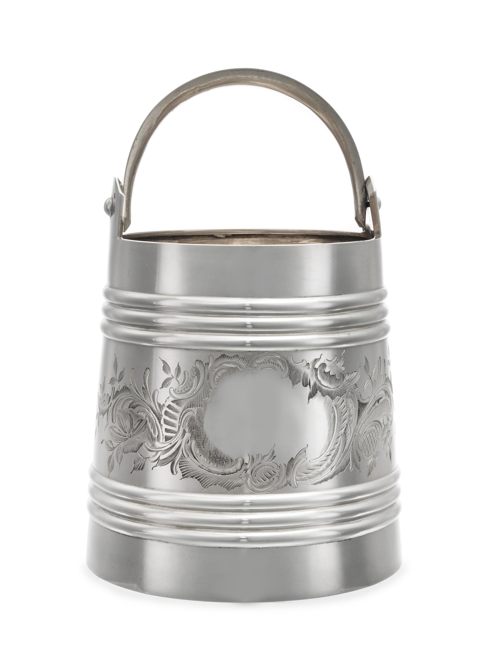 A Russian Silver Wine Cooler, Mark Likely of Andrei Postnikov, Moscow, Late 19th Century, of pail form with a ribbed body, the central