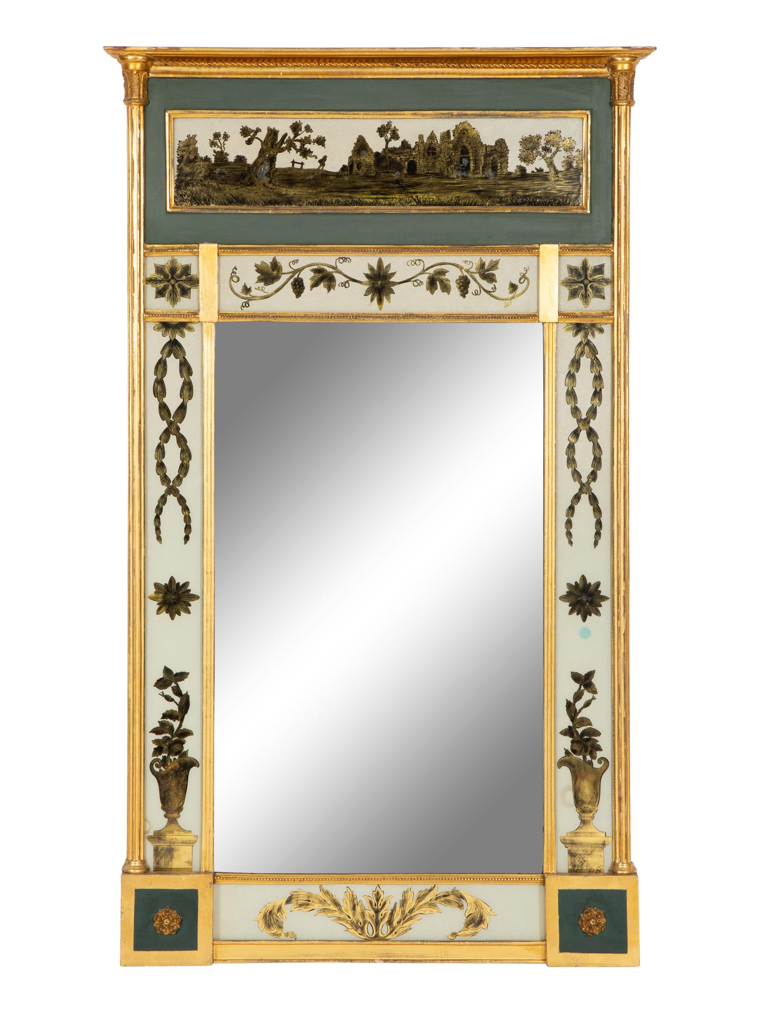 A Neoclassical Style Giltwood and Églomisé Mirror
