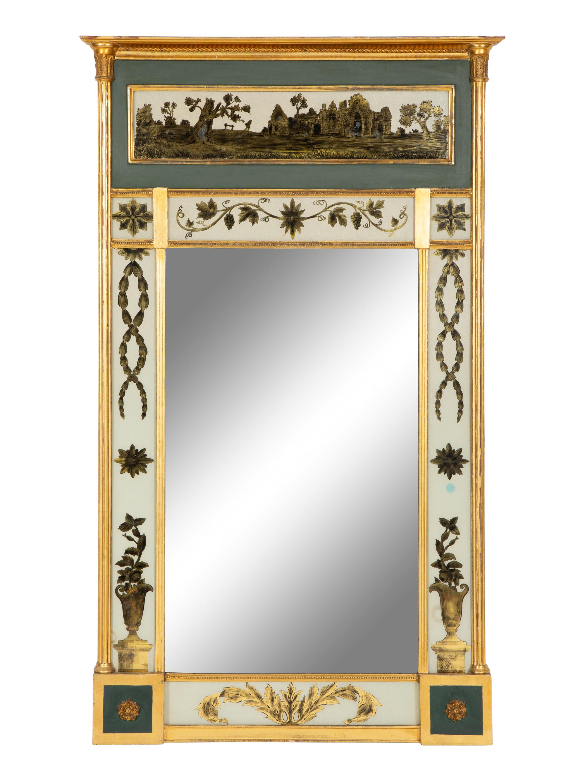A Neoclassical Style Giltwood and Églomisé Mirror