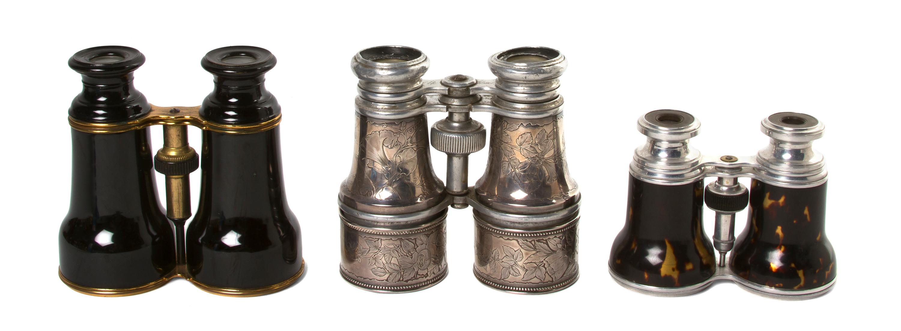 Three Pairs of Opera Glasses, Width of widest 5 inches.