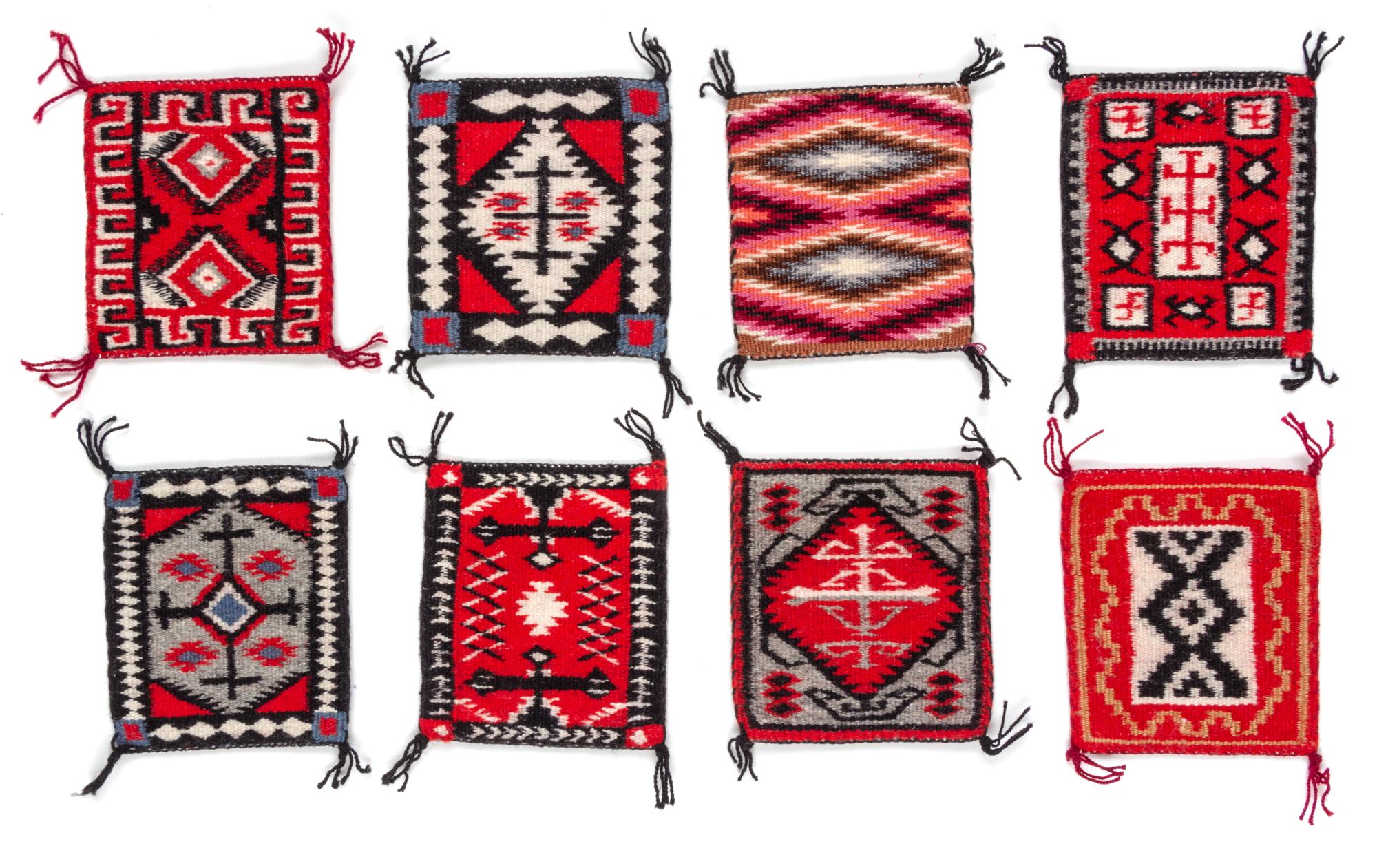 Eight Navajo Wool Rugs Each approximately 3 3/4 x 3 1/2 inches. — Lula Brown