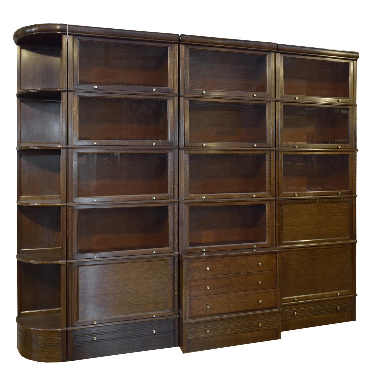 An Oak Multi-Door Filing Cabinet with Desk 109.5" W x 19" D x 91" H — France, Mid-20th Century