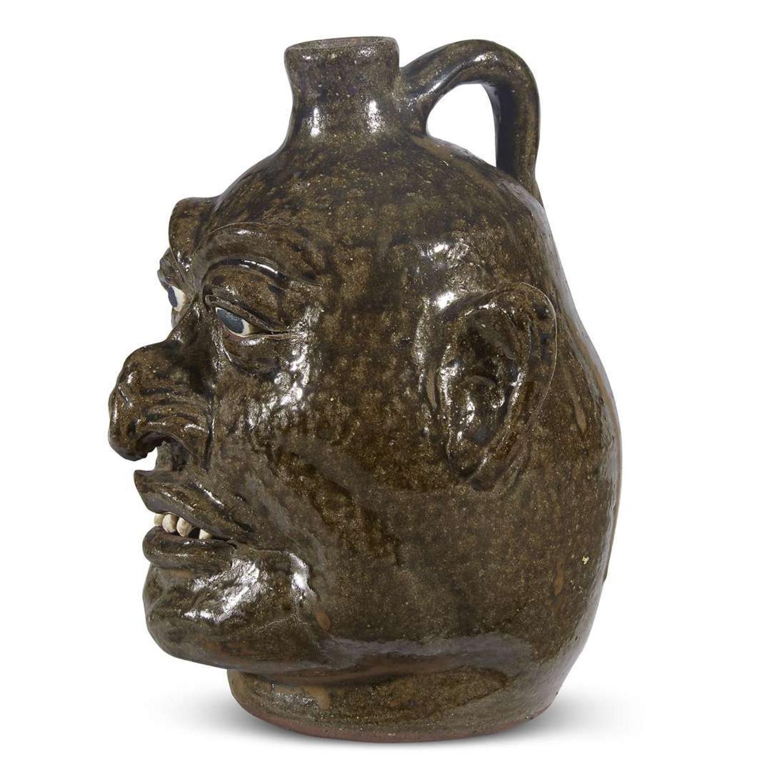 Glazed stoneware face jug Lanier Meader (1917-1998), White County, GA