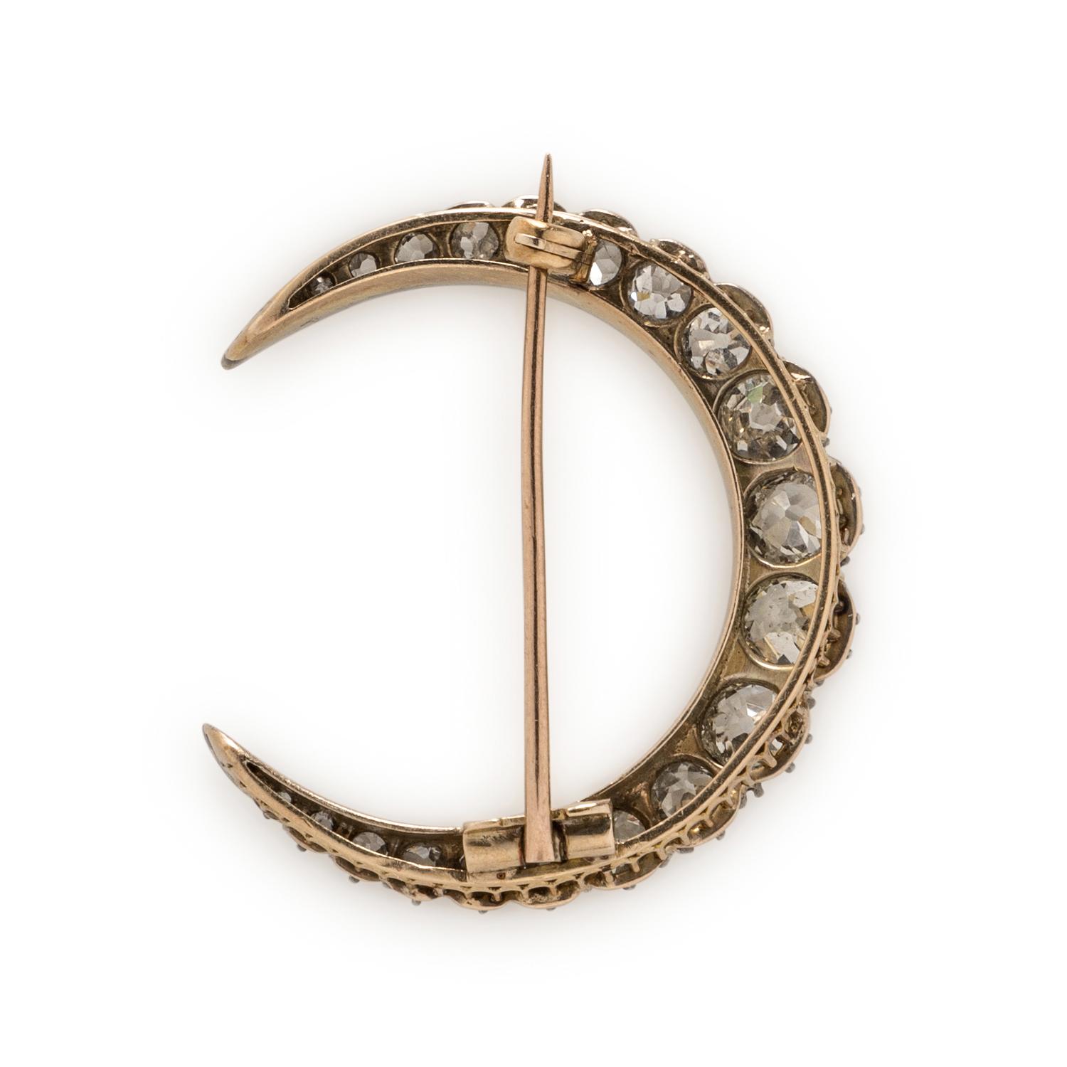 ANTIQUE, DIAMOND CRESCENT BROOCH
