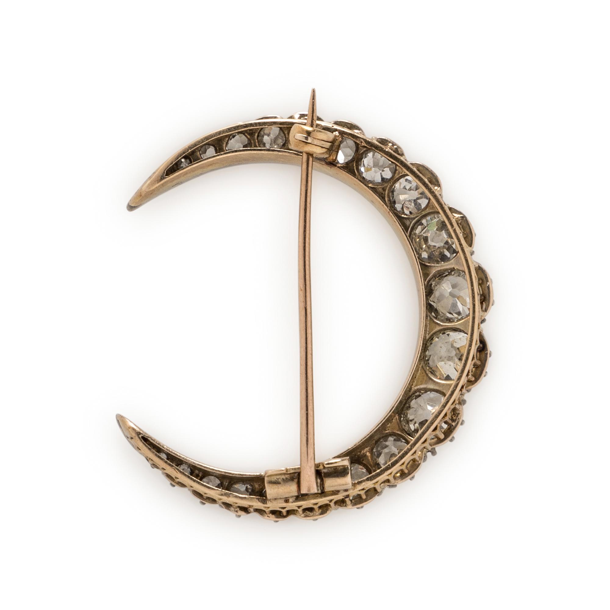 ANTIQUE, DIAMOND CRESCENT BROOCH