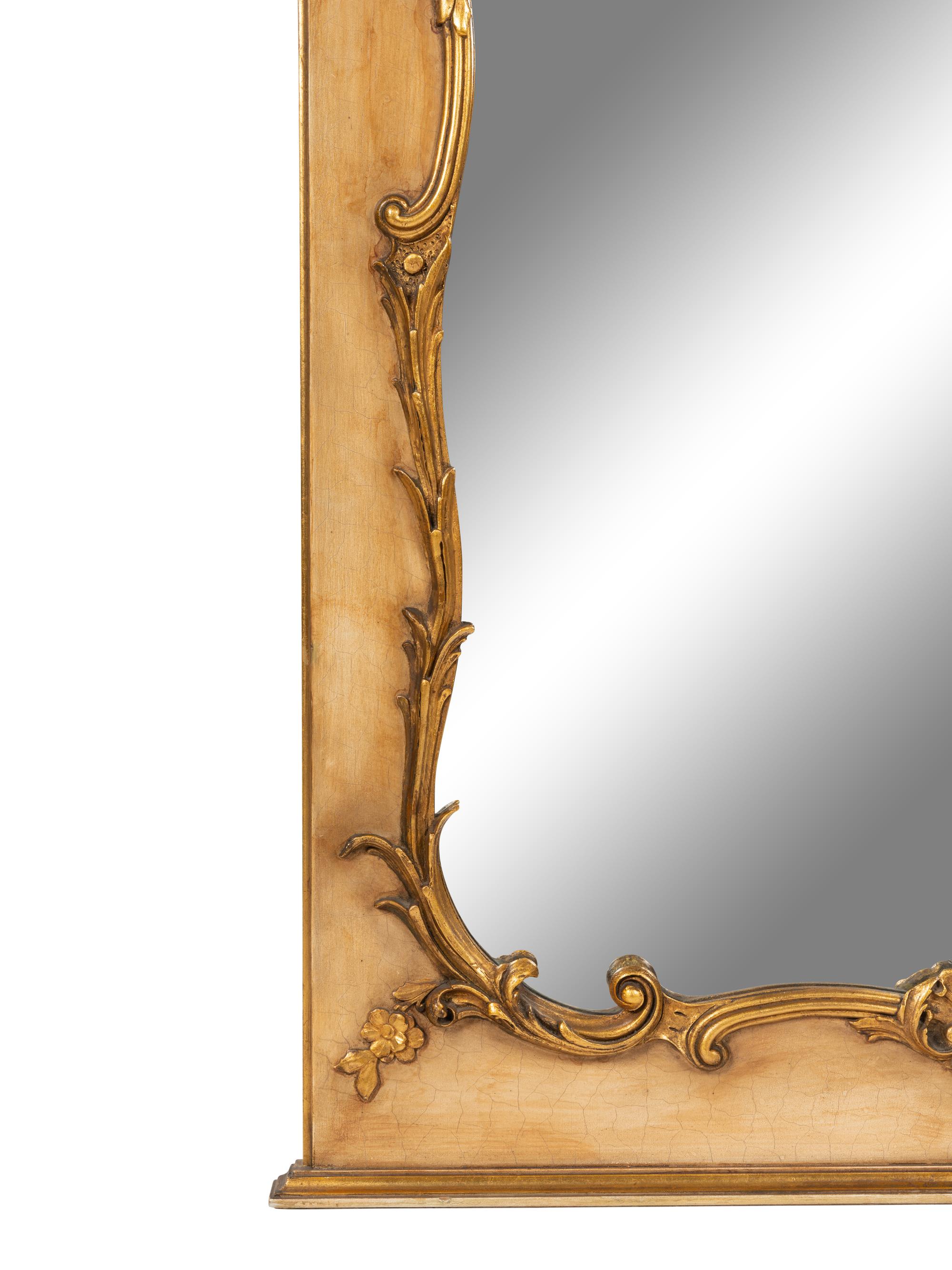 A French Painted and Parcel Gilt Trumeau Mirror