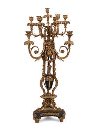 A Louis XV Style Gilt Bronze and Marble Ten-Light Candelabrum