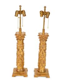 A Pair of Nancy Corzine Giltwood Camille Lamps