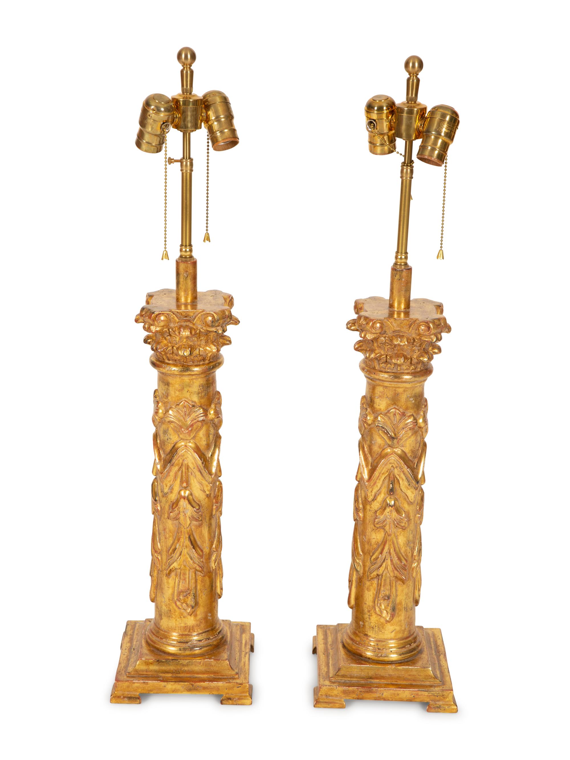A Pair of Nancy Corzine Giltwood Camille Lamps