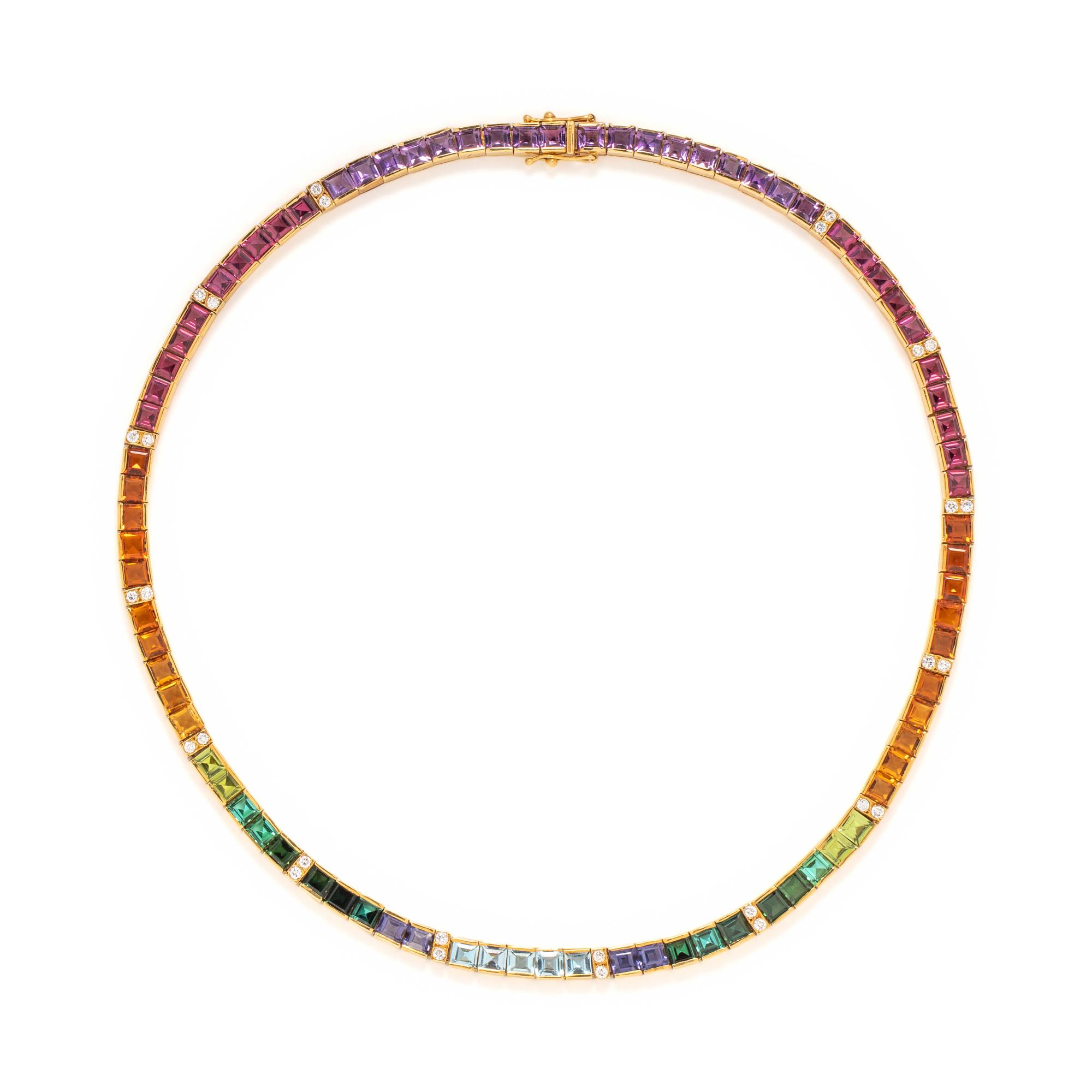 DIAMOND AND RAINBOW MULTIGEM NECKLACE