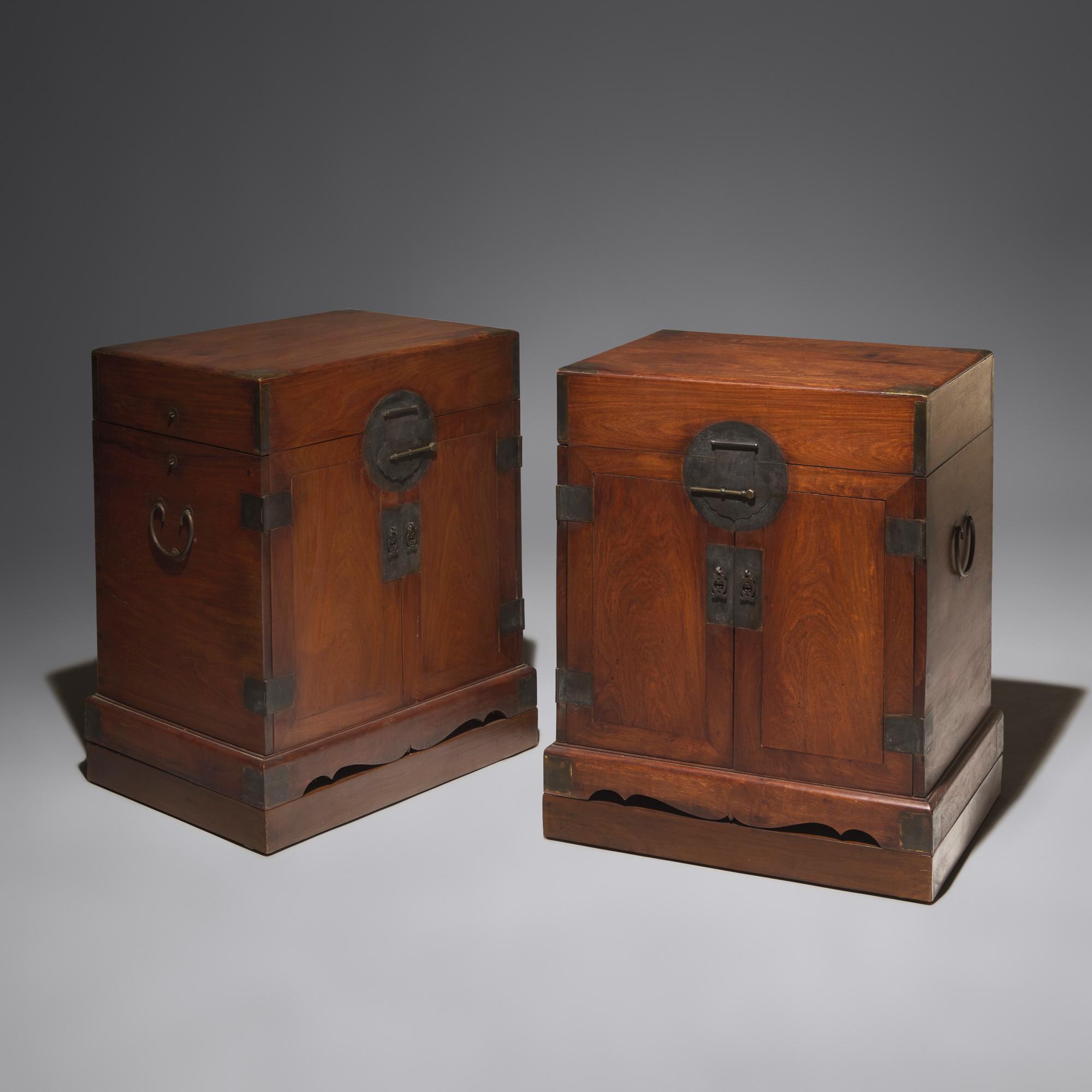 A Pair of Chinese Hardwood, Possibly Huanghuali, Chests, Guanpixiang, 20th Century 二十世紀 或黃花梨官皮箱一對