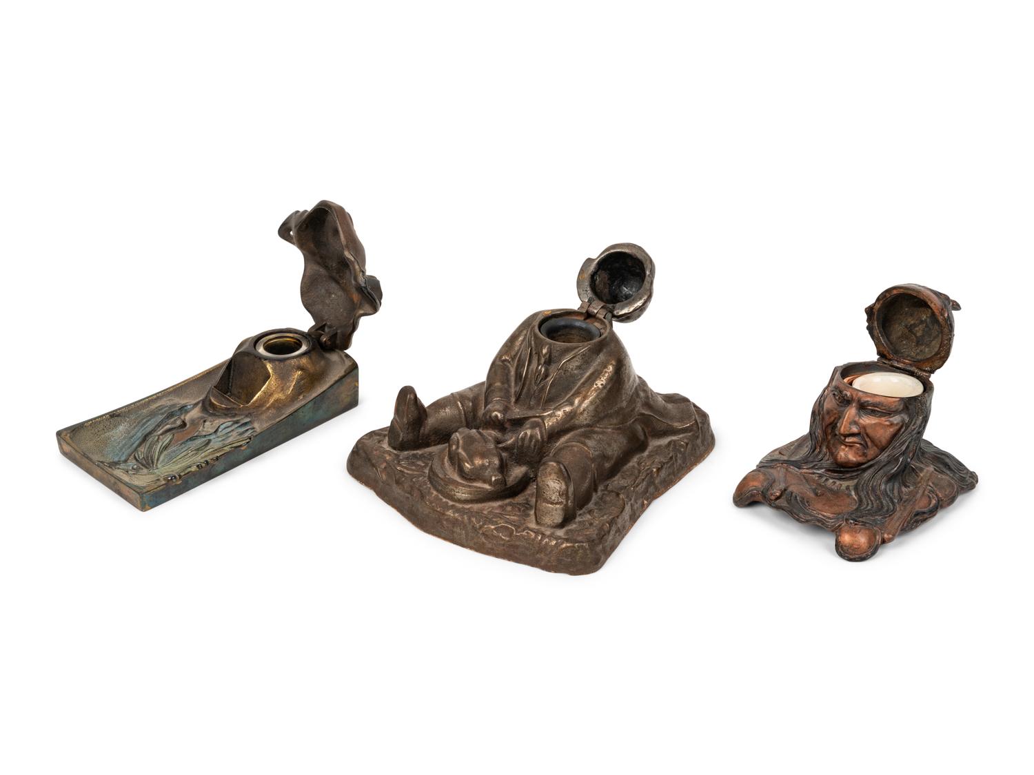 Three Cast Metal Figural Inkwells
