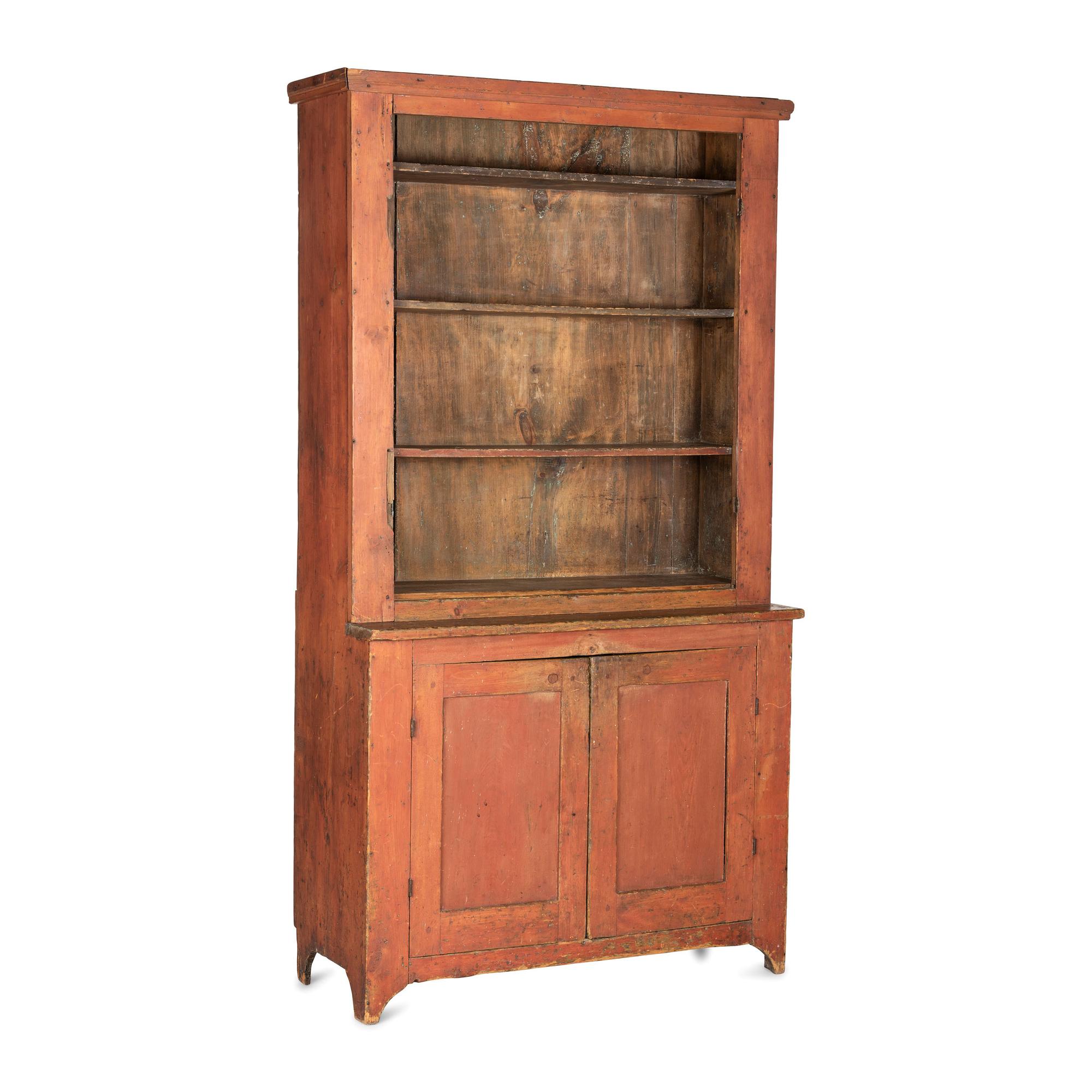 A Federal Red-Stained Pine Step-Back Cupboard