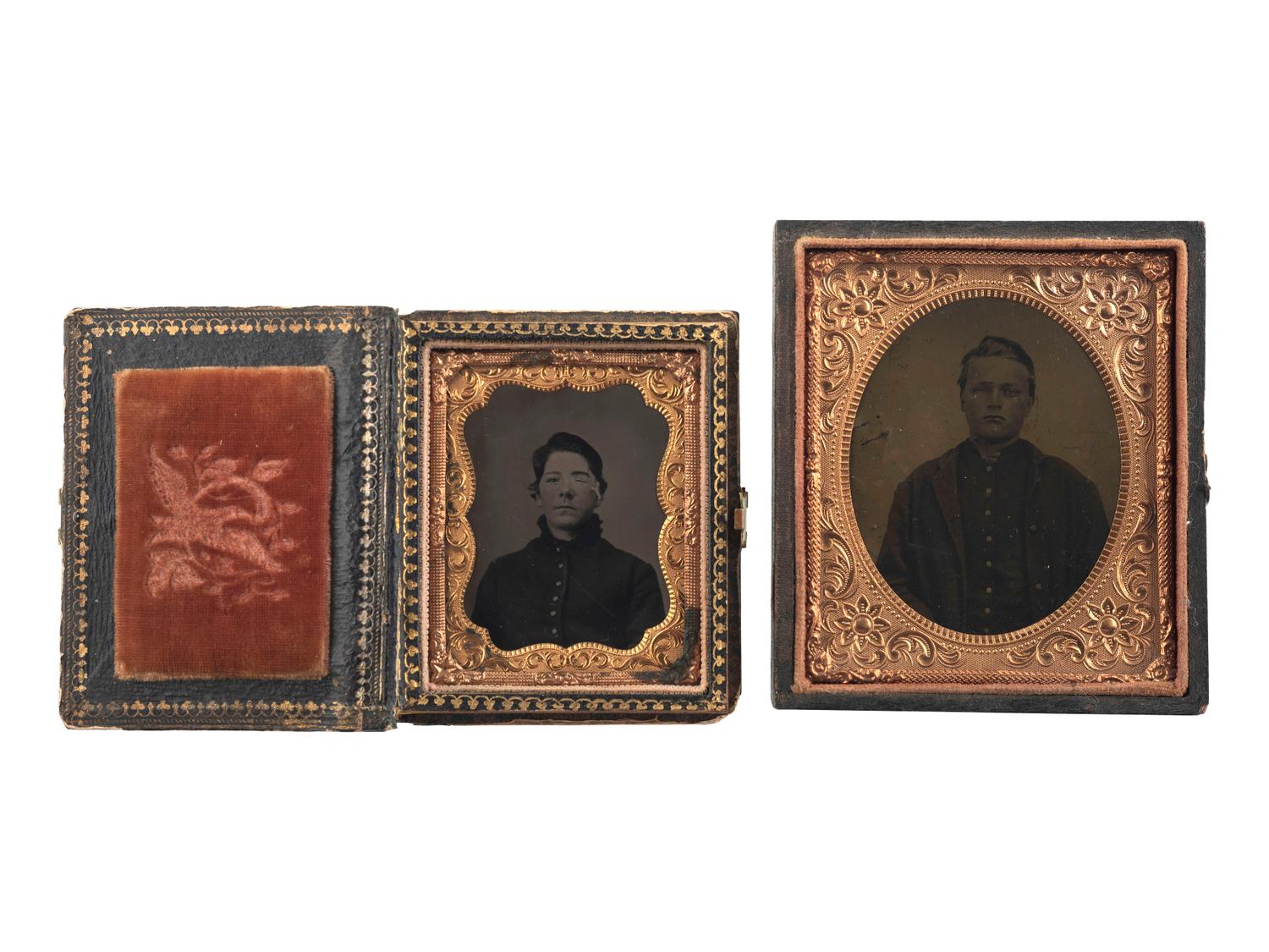 [CIVIL WAR - PHOTOGRAPHY]. A pair of tintypes of young federal soldiers with apparent eye injuries, comprising: