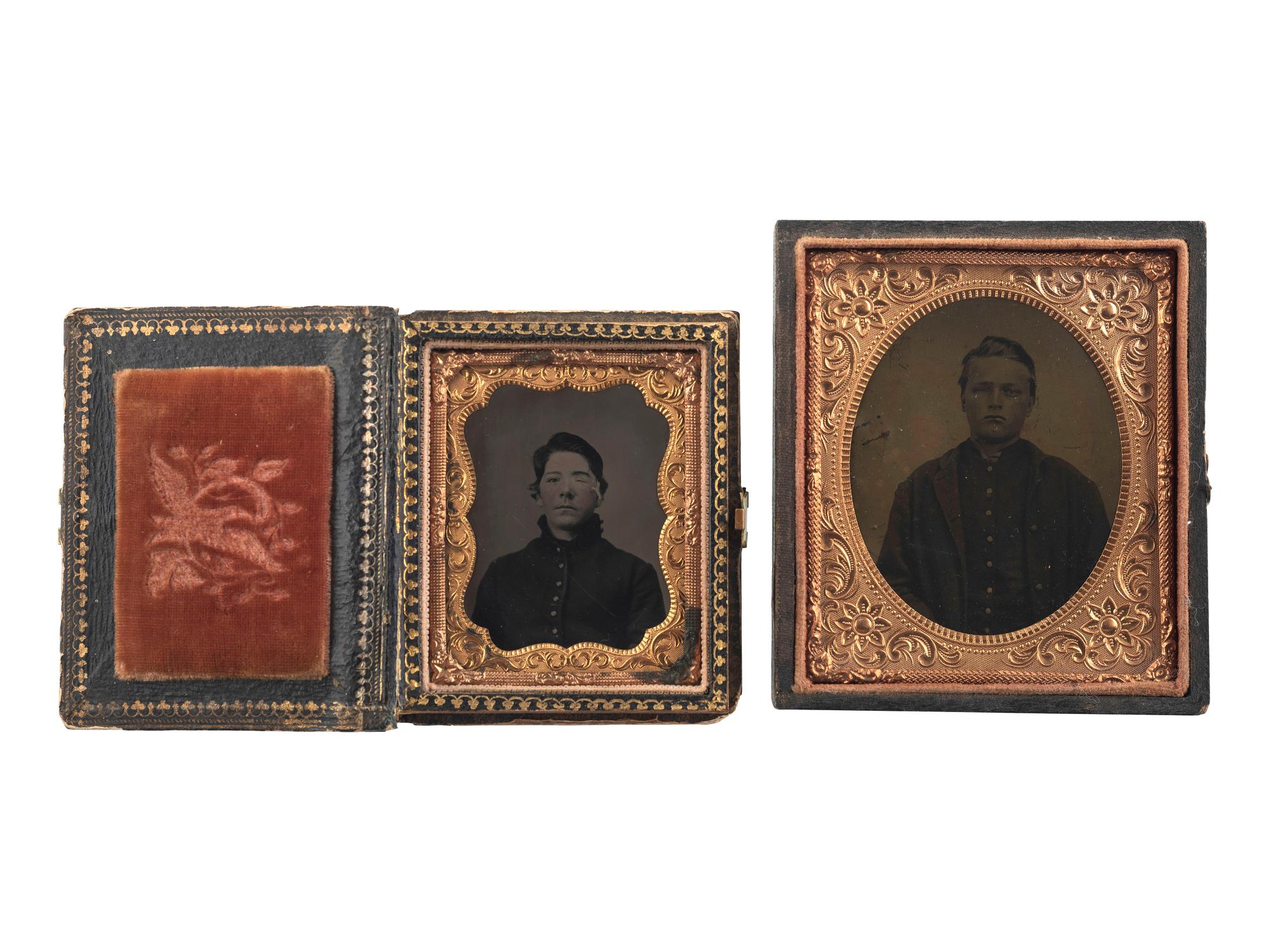 [CIVIL WAR - PHOTOGRAPHY]. A pair of tintypes of young federal soldiers with apparent eye injuries, comprising:
