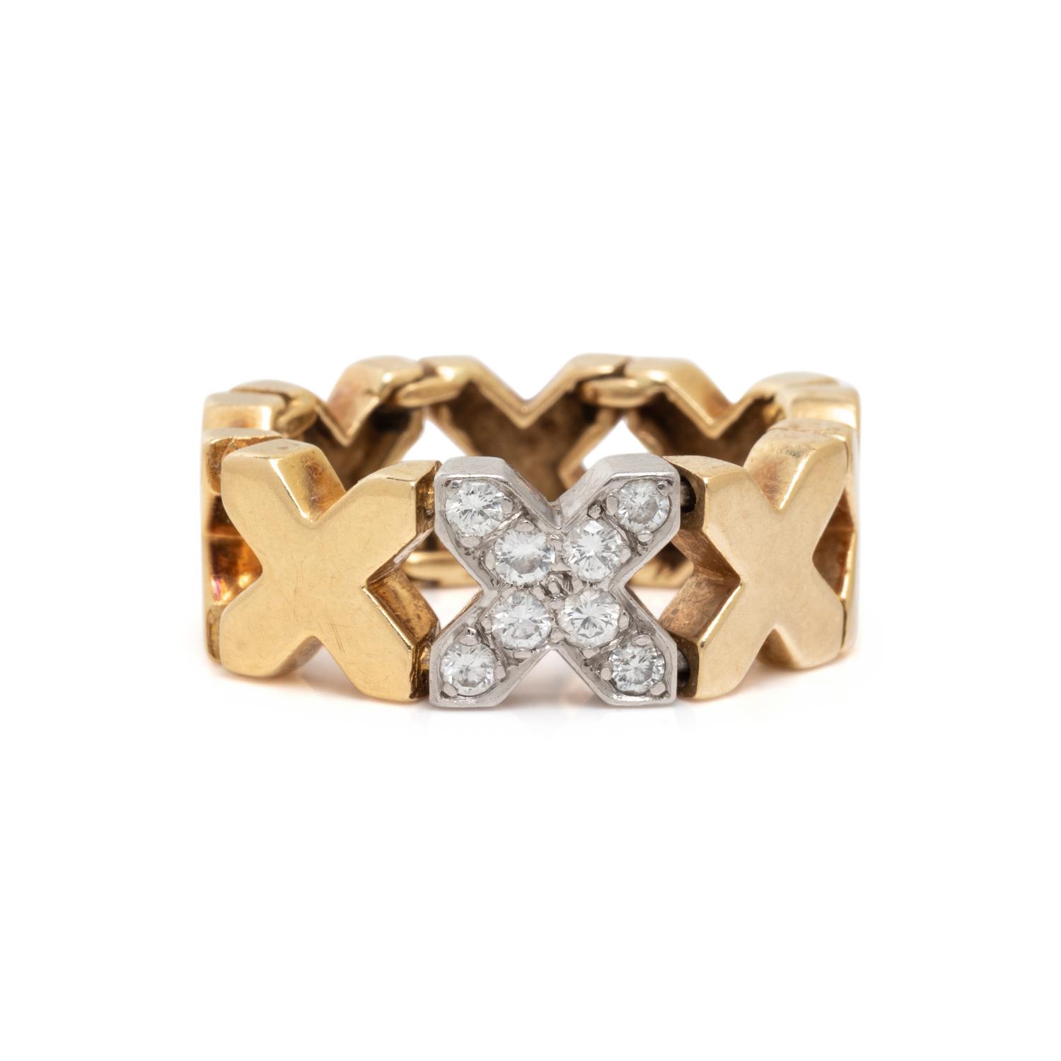 TIFFANY & CO., YELLOW GOLD, PLATINUM AND DIAMOND 'X' RING
