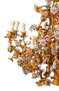 A Louis XV Style Gilt Bronze and Porcelain Basket-Form Chandelier