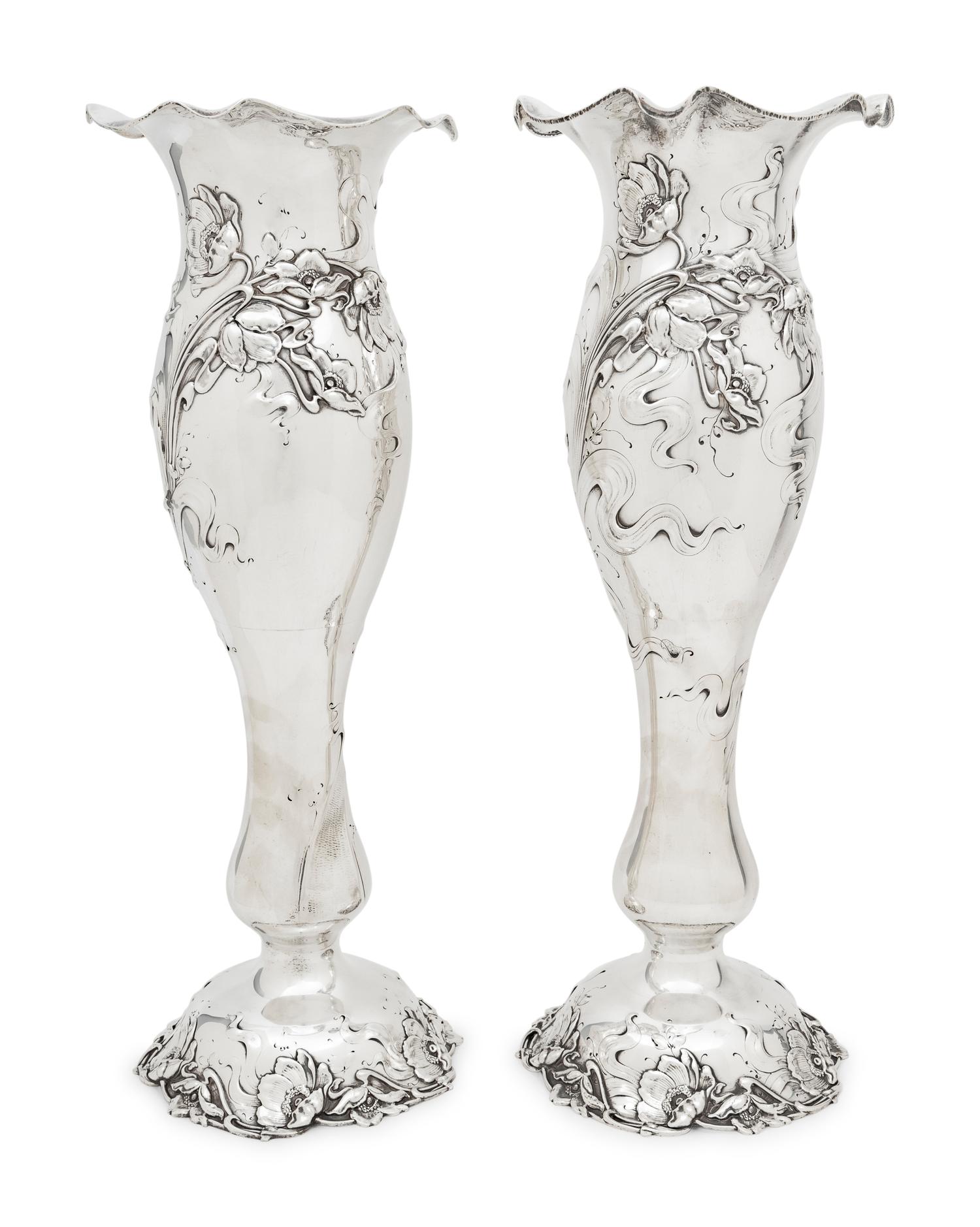 A Large Pair of American Silver Vases