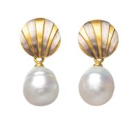 A Pair of Bicolor Gold and Cultured Pearl Drop Earrings,