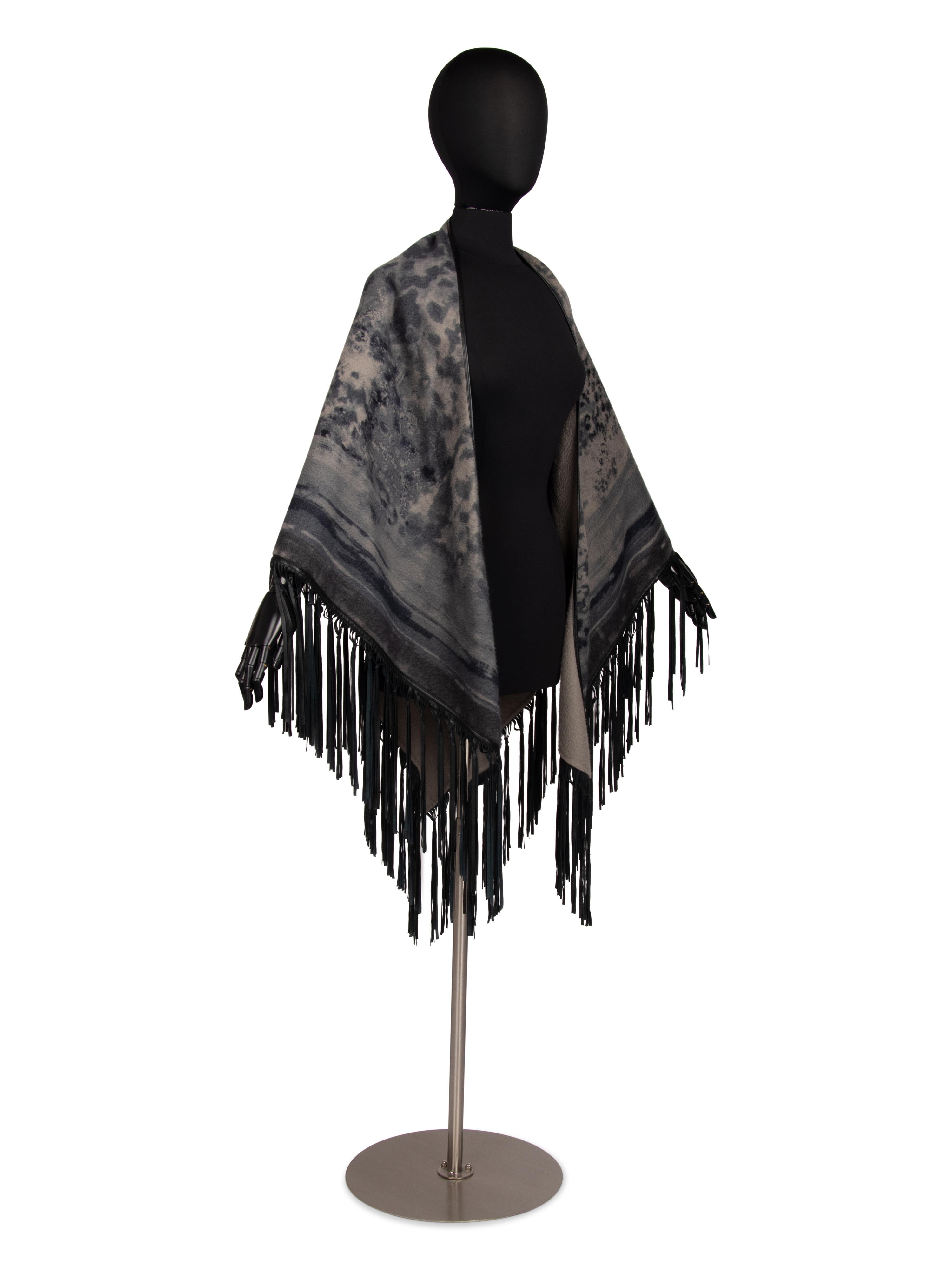 Loro Piana Lambskin Leather Trimmed Cashmere Shawl