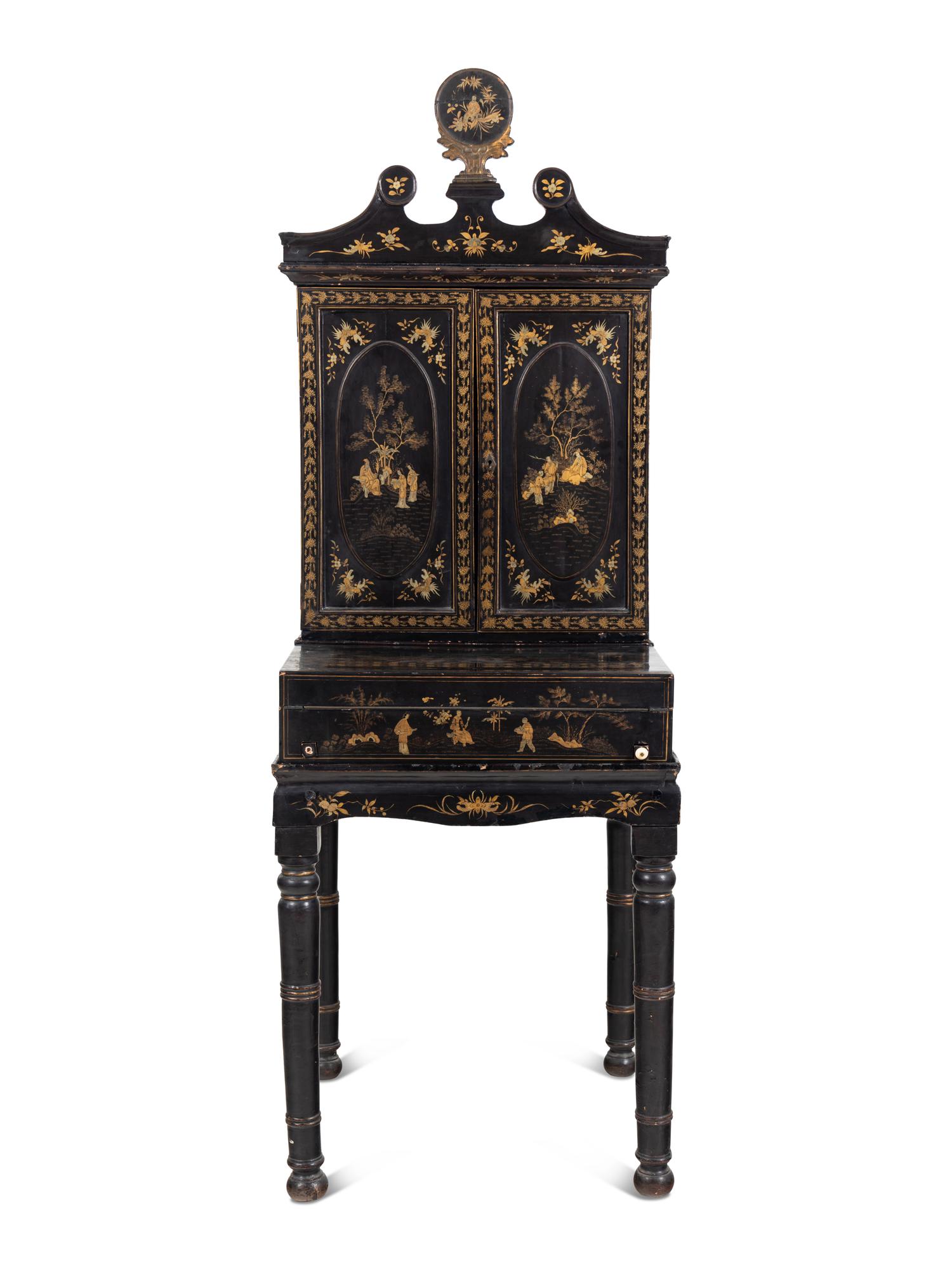 A Chinese Export Lacquer-Decorated Bureau Cabinet