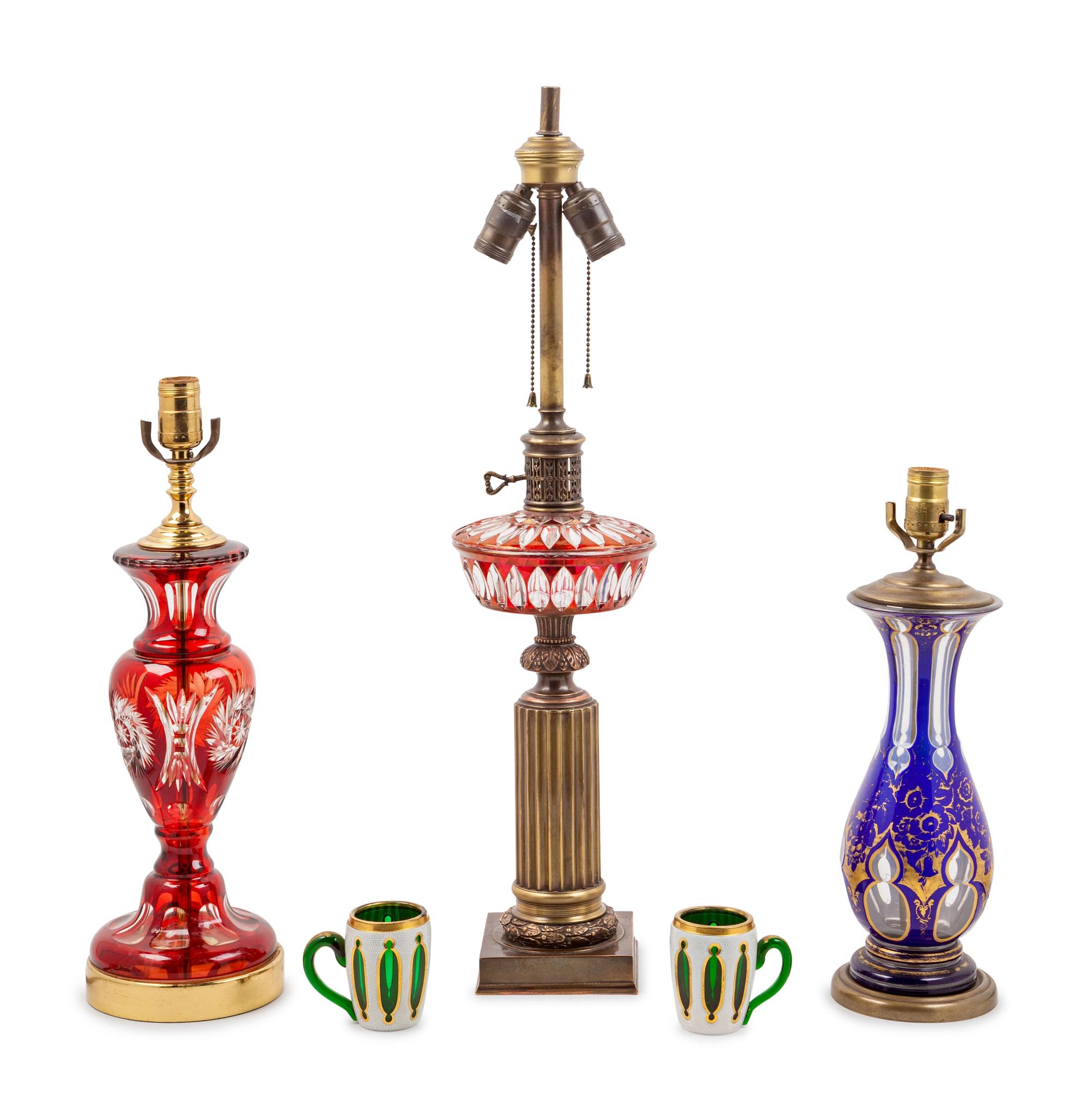 Three Bohemian Glass Lamps