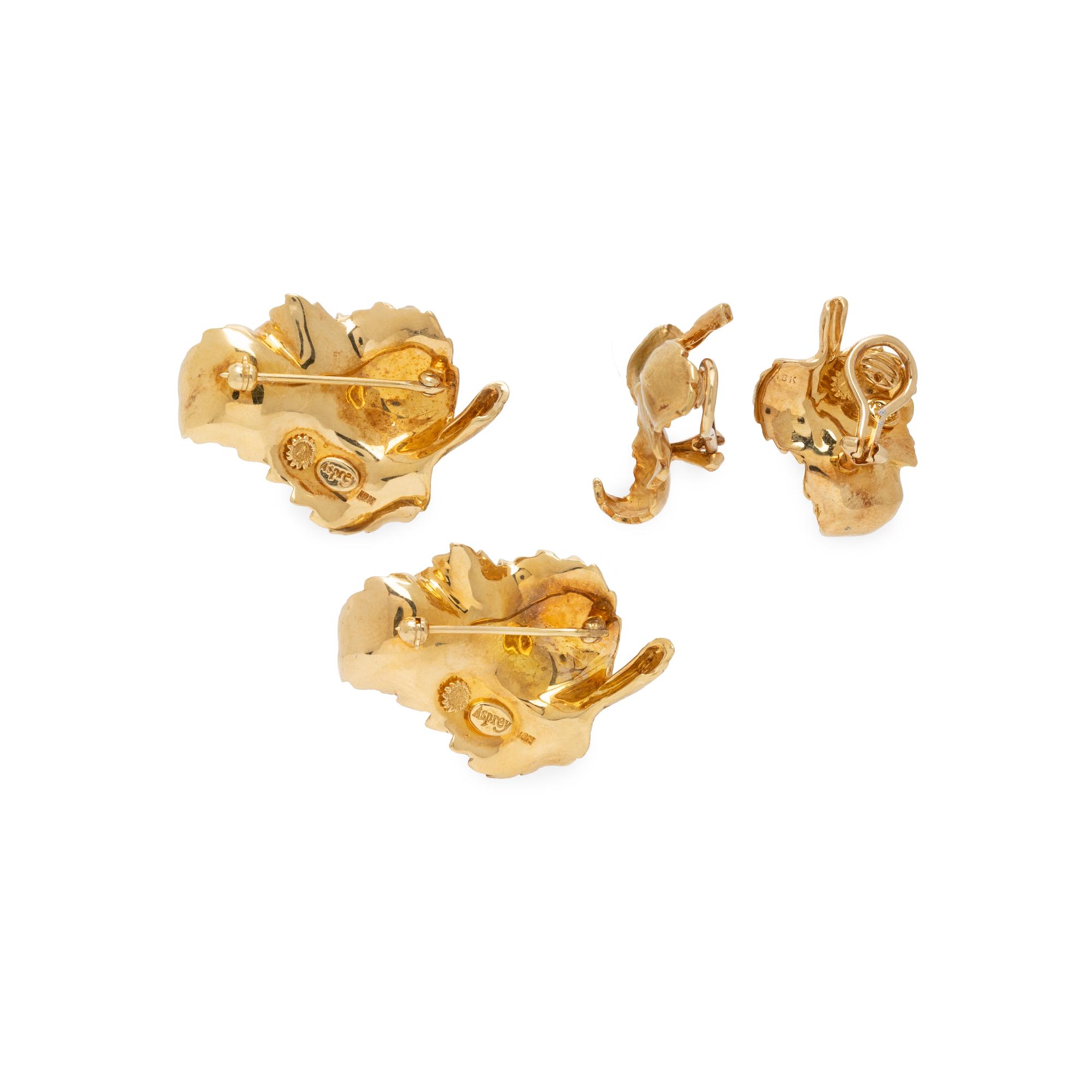 ASPREY, YELLOW GOLD LEAF MOTIF JEWELRY SUITE