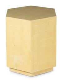 A Hexagonal Faux Bone-Veneered Pedestal Table in the Style of Karl Springer