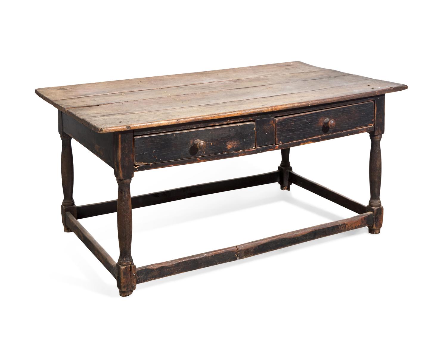 A William & Mary Walnut and Oak Stretcher Table