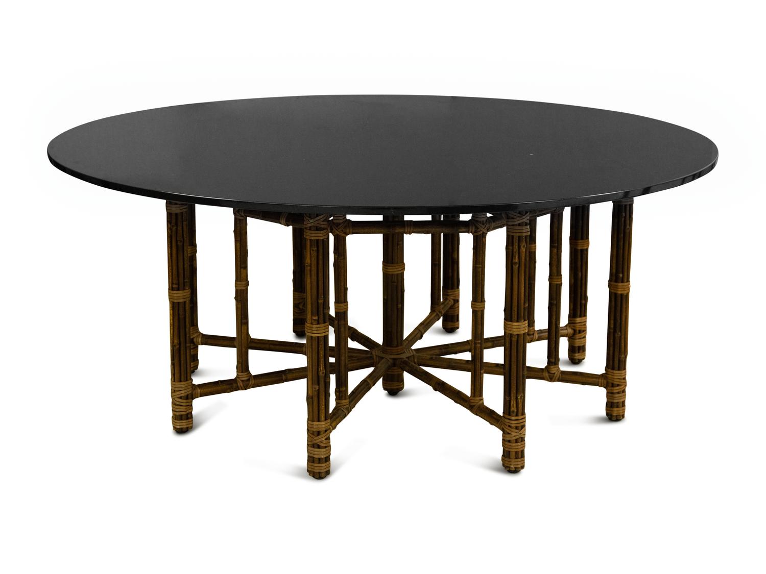 A McGuire Leather-Wrapped Bamboo Dining Table with Custom Black Granite Top