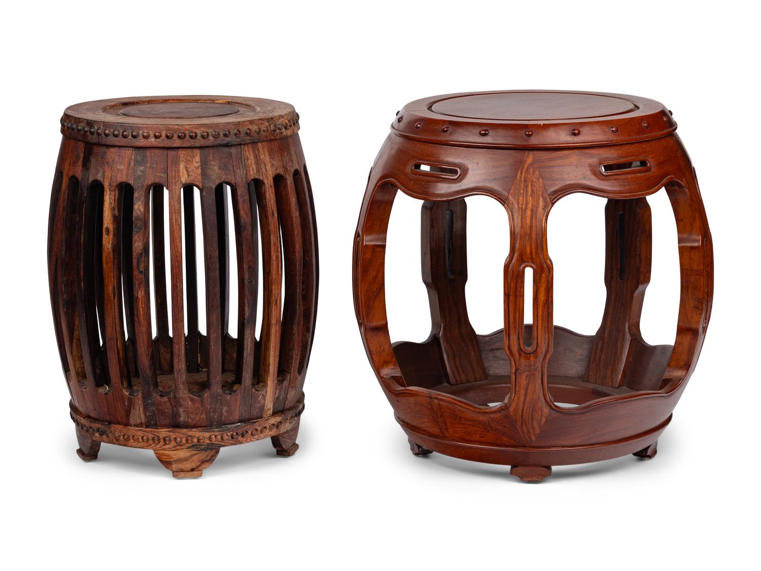 Two Chinese Wood Stools, 20th Century