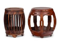 Two Chinese Wood Stools, 20th Century