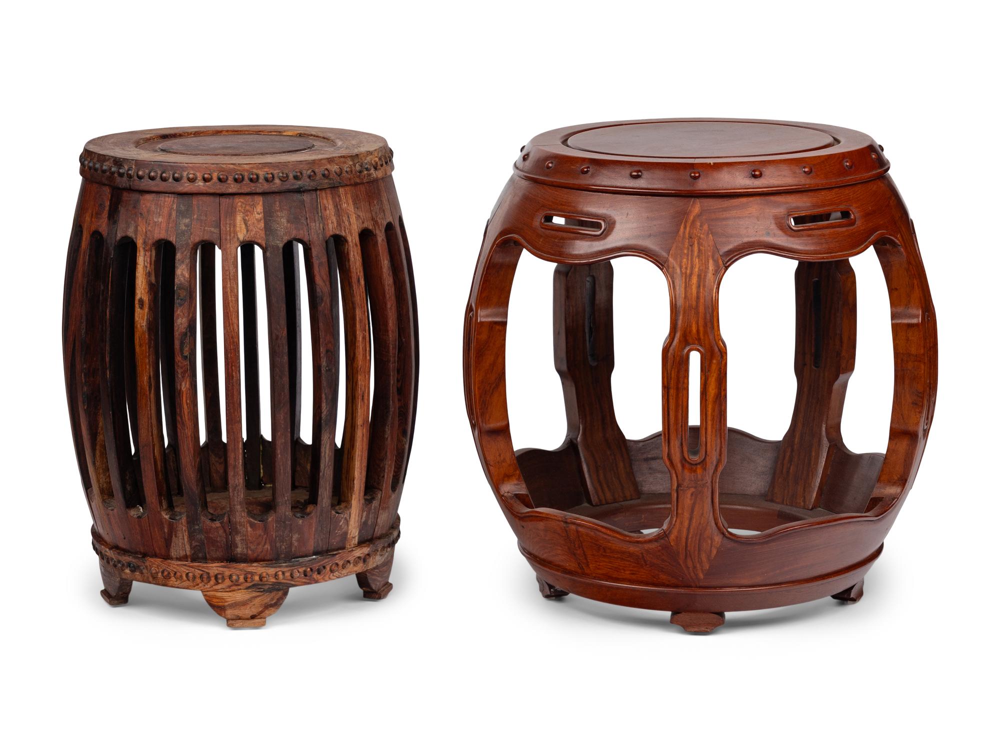 Two Chinese Wood Stools, 20th Century