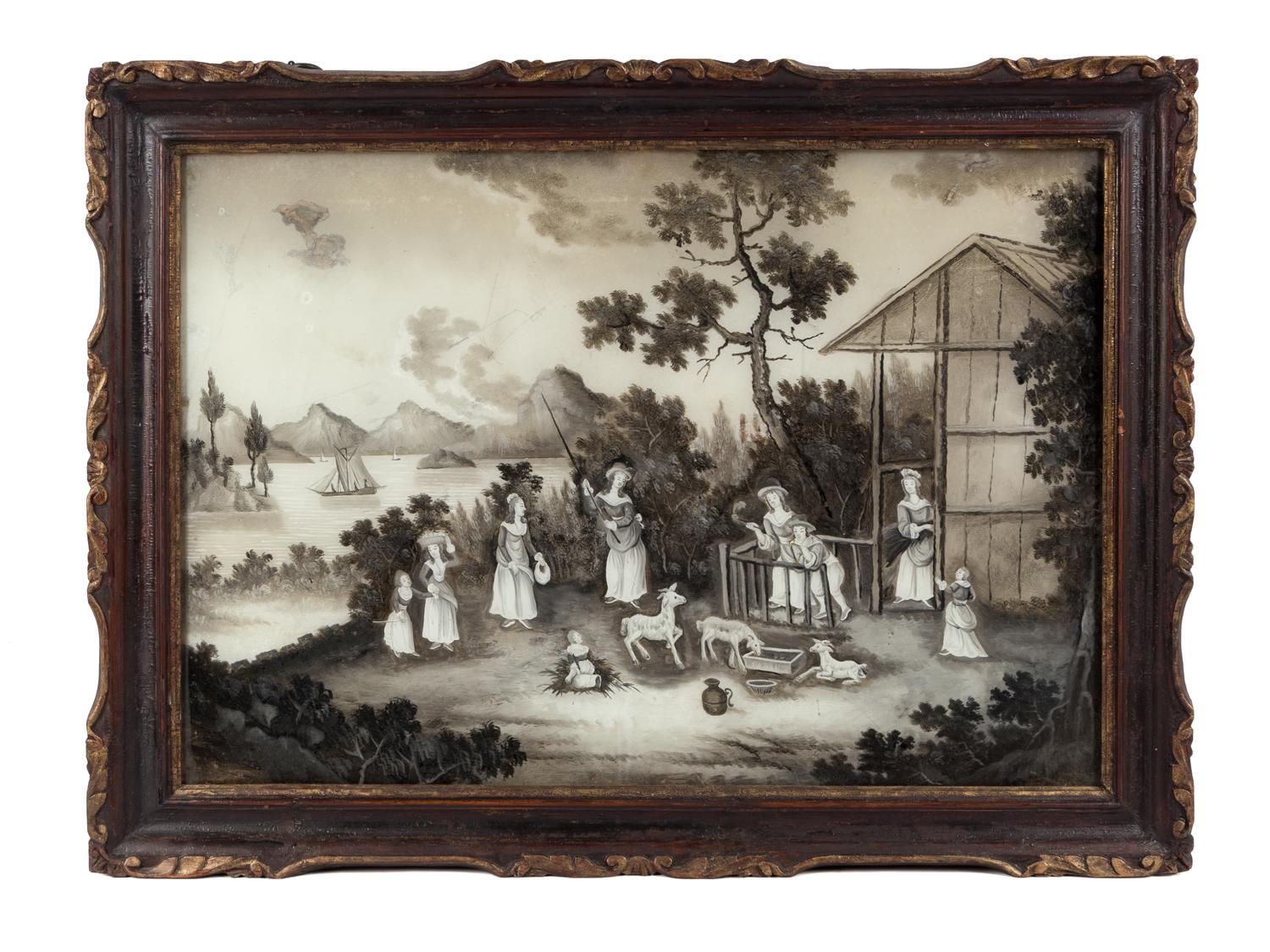 A Pair of Chinese Export Reverse Paintings on Glass