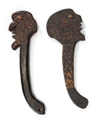 Two Carved and Painted Wood Figural Clubs