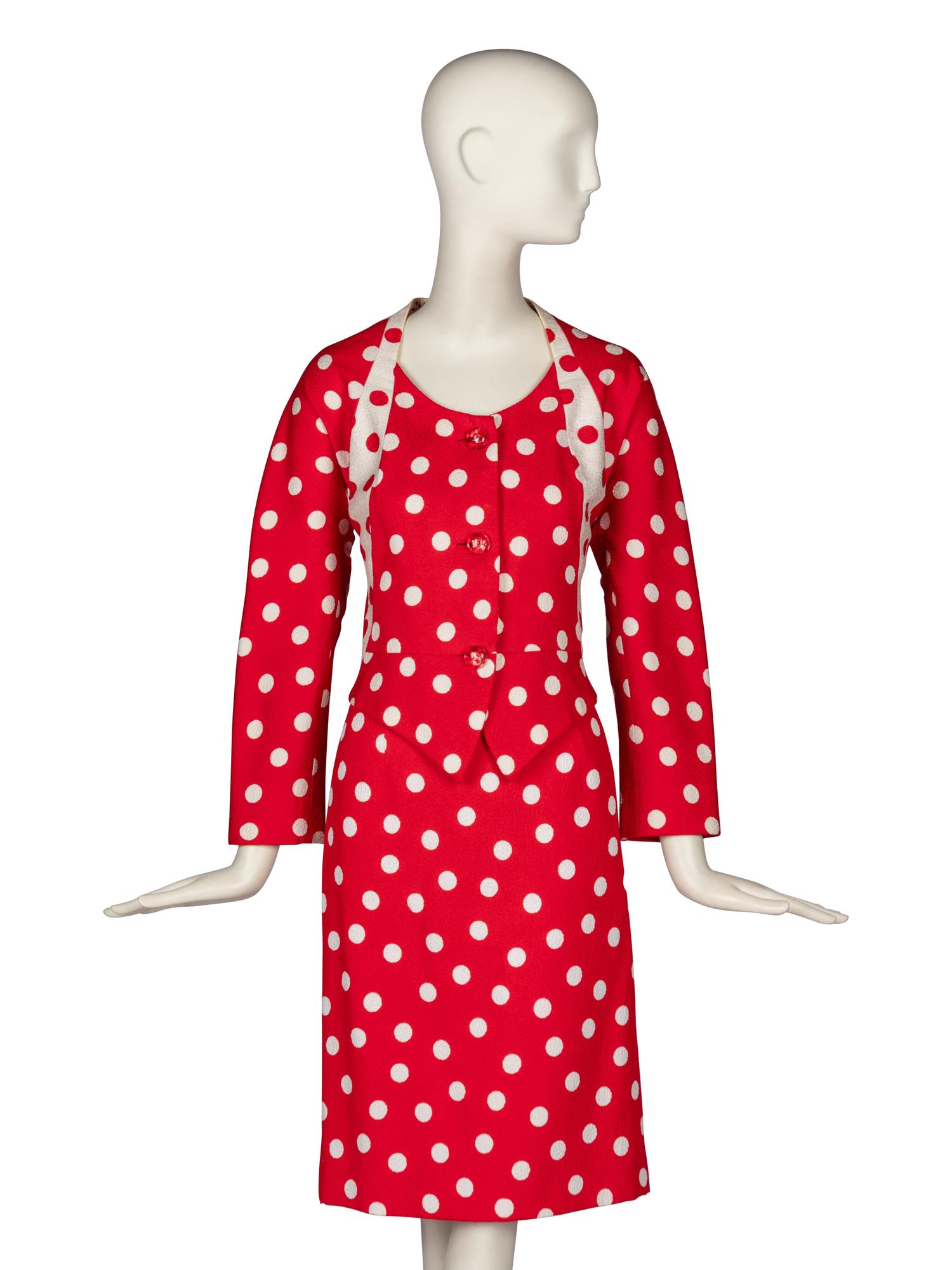 Geoffrey Beene Red Polka Dot Skirt Suit