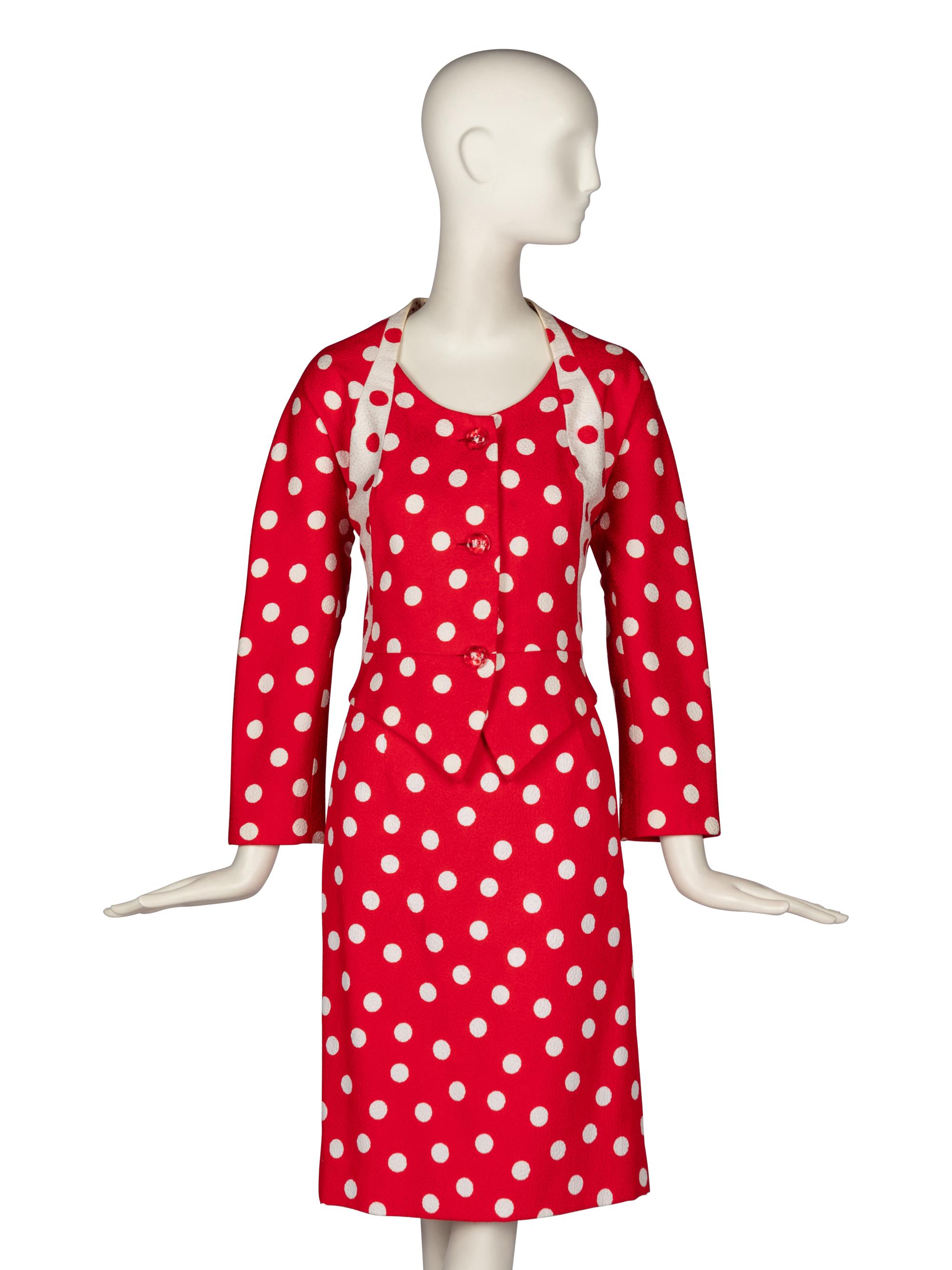 Geoffrey Beene Red Polka Dot Skirt Suit
